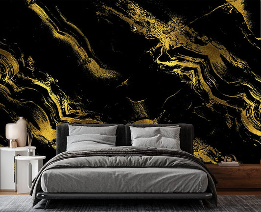 Black Gilded Marble Wall Mural Wallpaper for Bedroom 137" x 100"