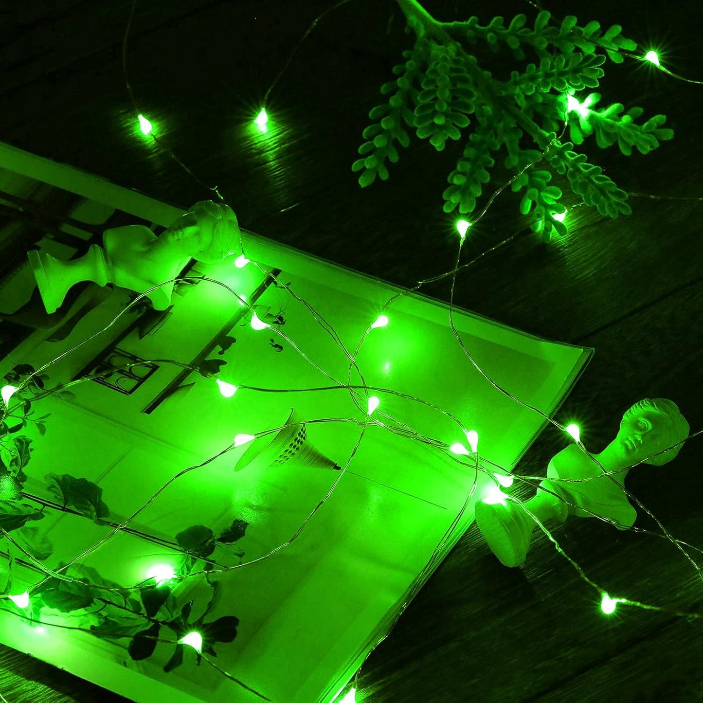Mini St. Patrick's Day Fairy Lights Battery Operate, 4 Pack Copper Wire 3*AAA Battery Powered Led Starry Fairy String Lights for Bedroom, Christmas, Party, Wedding, Decoration(5m/16ft Green)