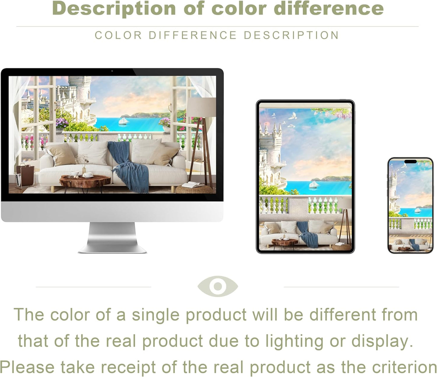 Window Seascape Wall Mural Wallpaper for Bedroom Living Room Bathroom (Not Peel n' Stick)