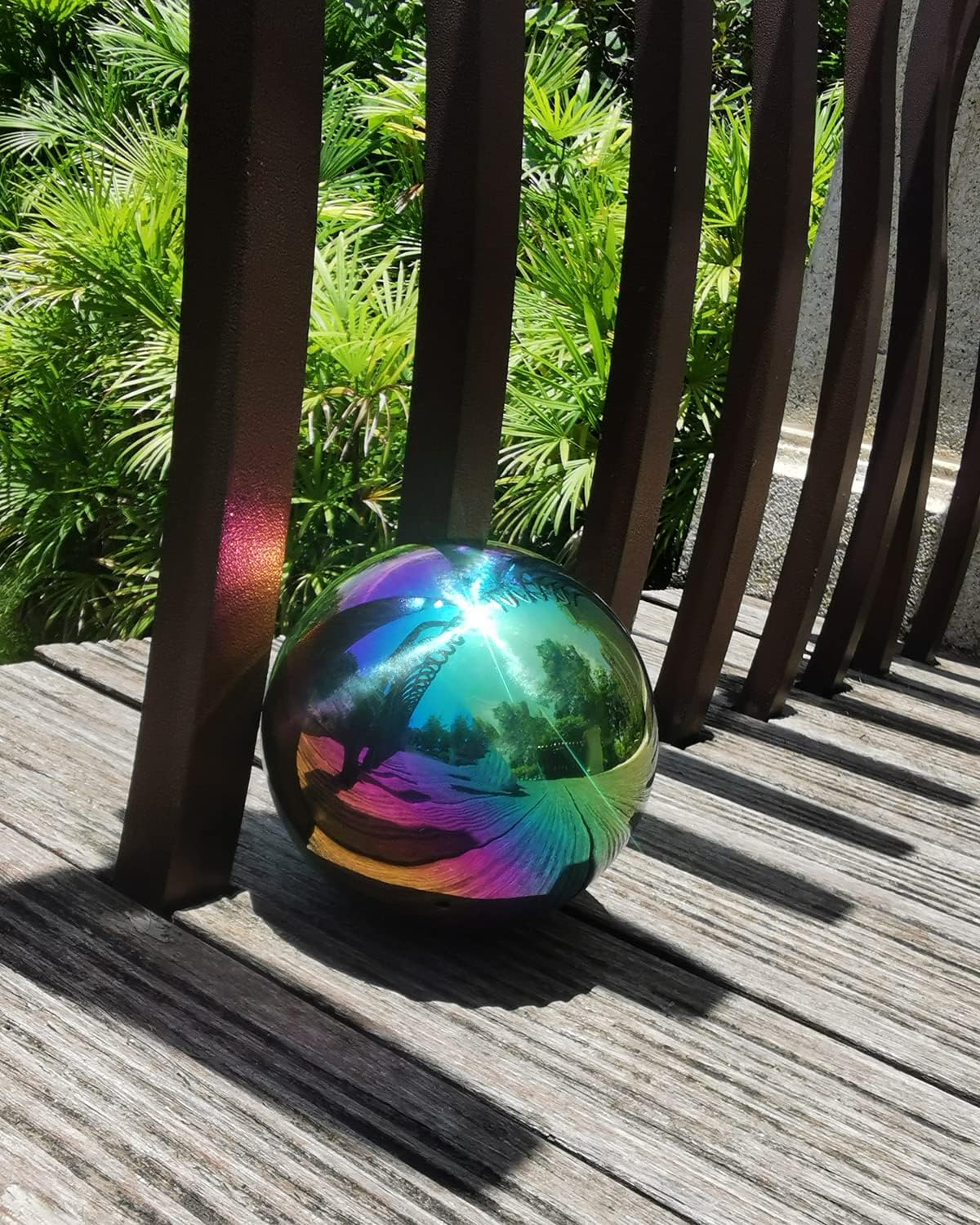 Rainbow Gazing Globe Mirror Ball in Stainless Steel, Shiny Hollow Sphere Sparkling Housewarming Outdoor Ornament (6 Inch)