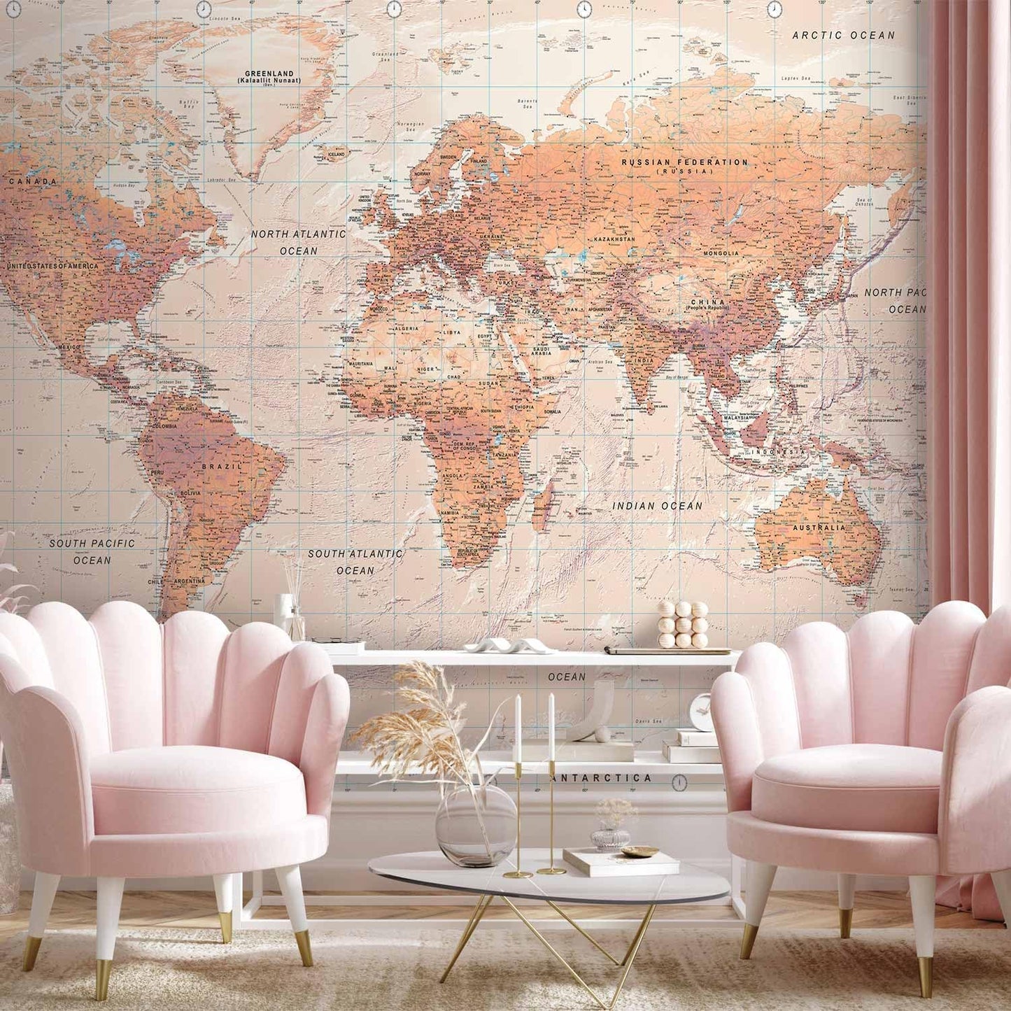 artgeist Premium Wall Mural World Map 79x55 in - XXL Non-Woven Wallpaper Fleece Wall Decor Photo Print Picture Image Design Home Map of The World k-A-0091-a-c