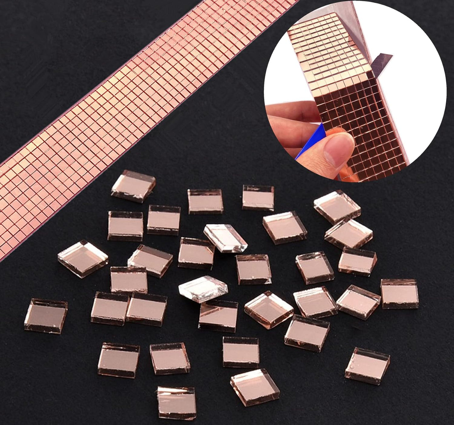 REDODEDO 2400pcs Real Glass Rose Gold Mirrors Mosaic Tiles Sticker for Craft Square Glass Tiles Self Adhesive,5mm by 5mm (Rose Gold)