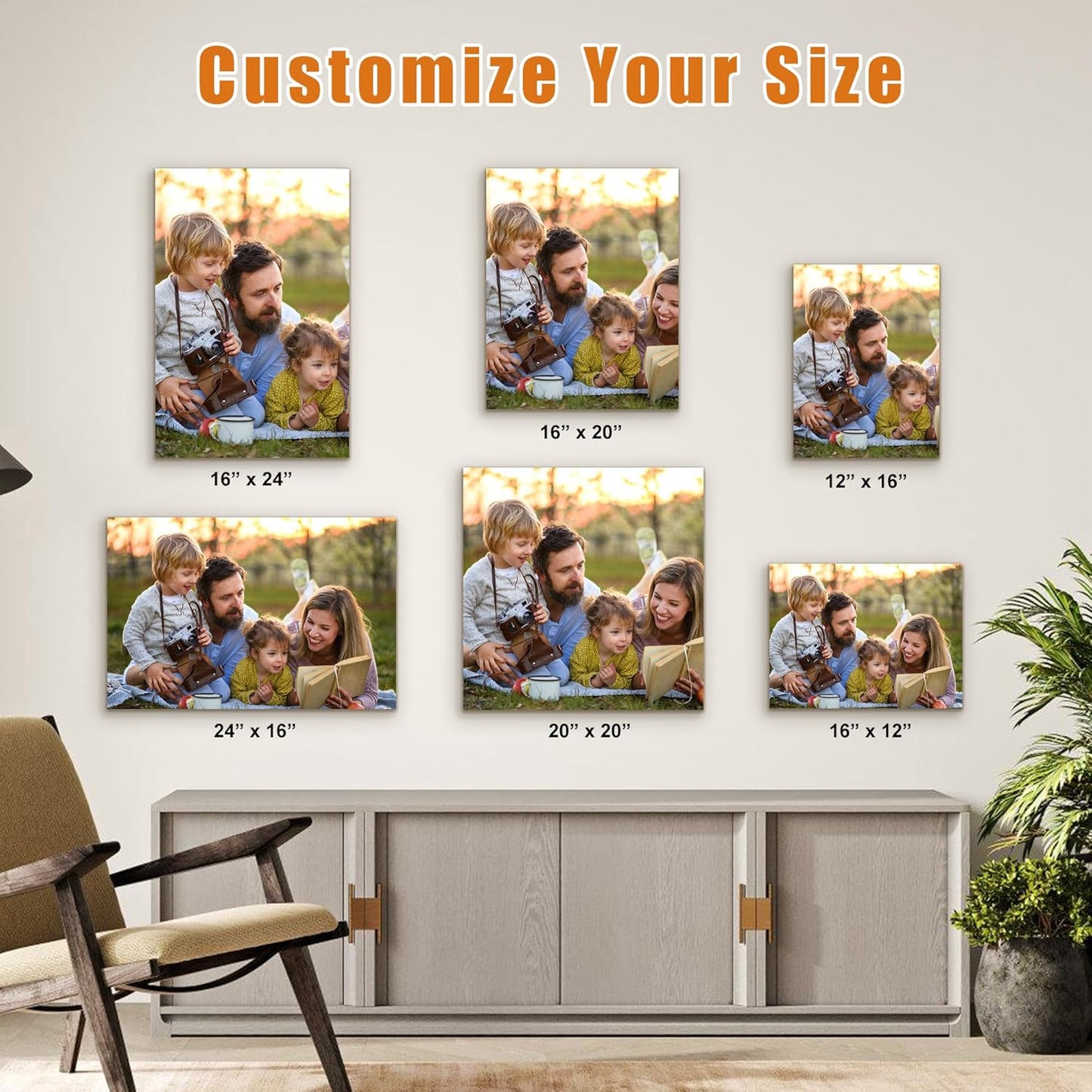 Custom Canvas Prints with Your Photos- Personalized Print Canvas Pictures, Custom Wall Art Gift for Living Room, Bedroom, Wedding Family Baby Pets Framed 16 x 16 inche