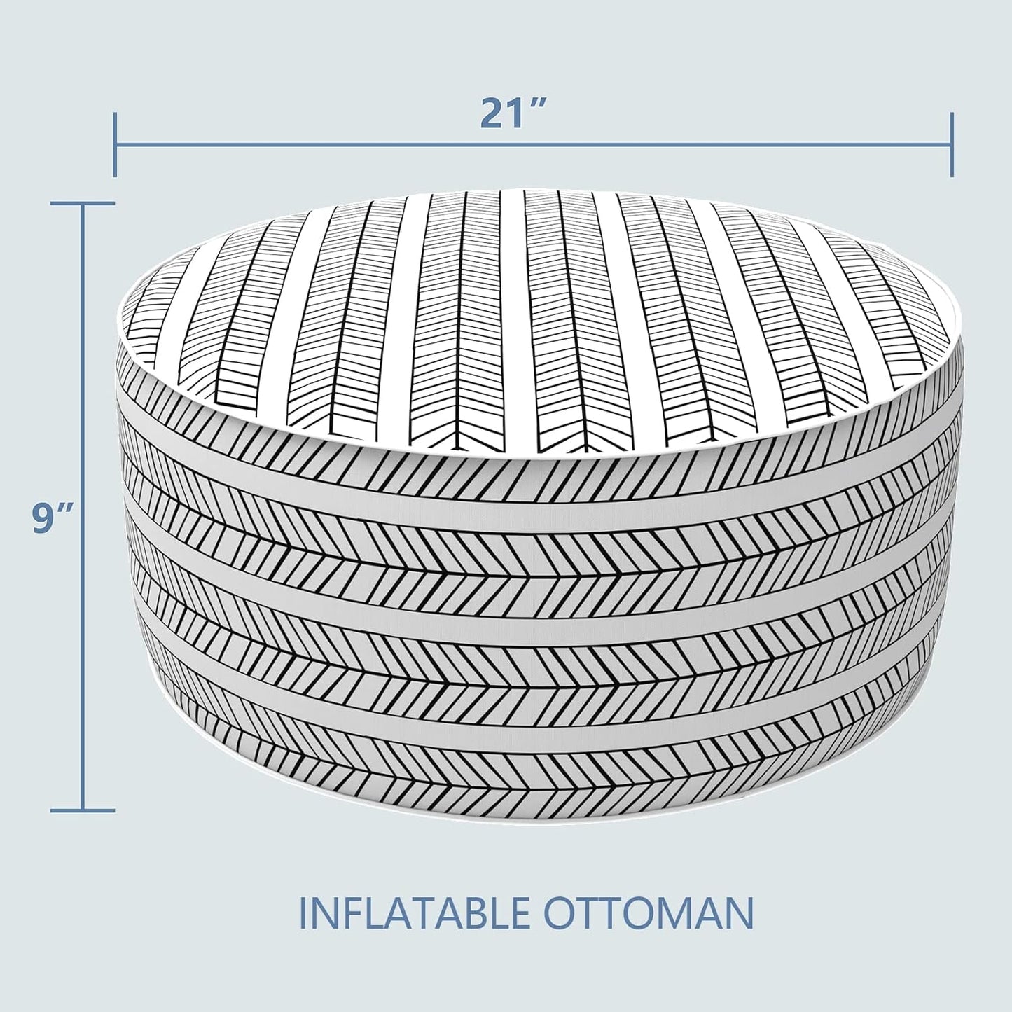 LVTXIII Outdoor/Indoor Inflatable Ottoman, Patio Footrest Stool, Portable Round Ottoman for Patio Garden, Camping or Home, Herringbone Black White
