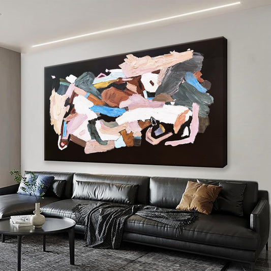 TAIJXAGSG Canvas Art Wall Decor Black Abstract Wall Art For Living Room Modern Canvas Colorful Abstract Wall Art Prints Black Wall Art Pictures For Bedroom Hotel Home Wall Decor 24 X 48 Inch