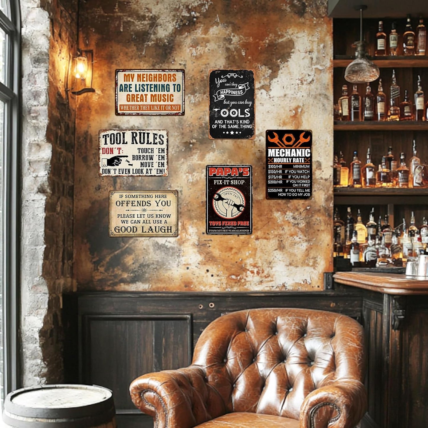 Papas Fix It Shop Metal Tin Signs for Garage Man Cave Decor Funny Papa Gifts - Vintage Tool Shop Papa's Workshop Signs, Father's Day Gifts Decorations 8x12 Inch