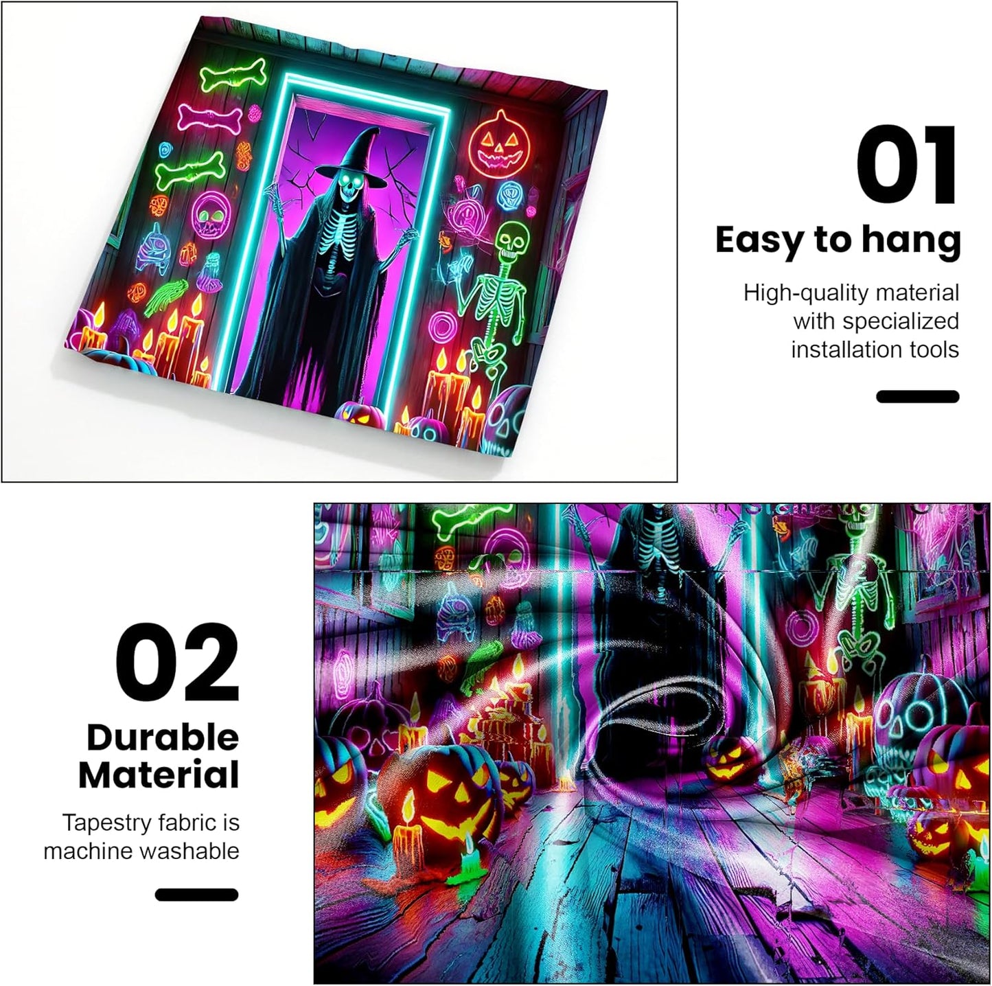 AOHMPT Glow-in-the-Dark Halloween Tapestry - UV Reactive Black Light Wall Hanging Decor for Spooky Parties, Bedroom, Living Room (Witches, 79L x 59W, Unframed)