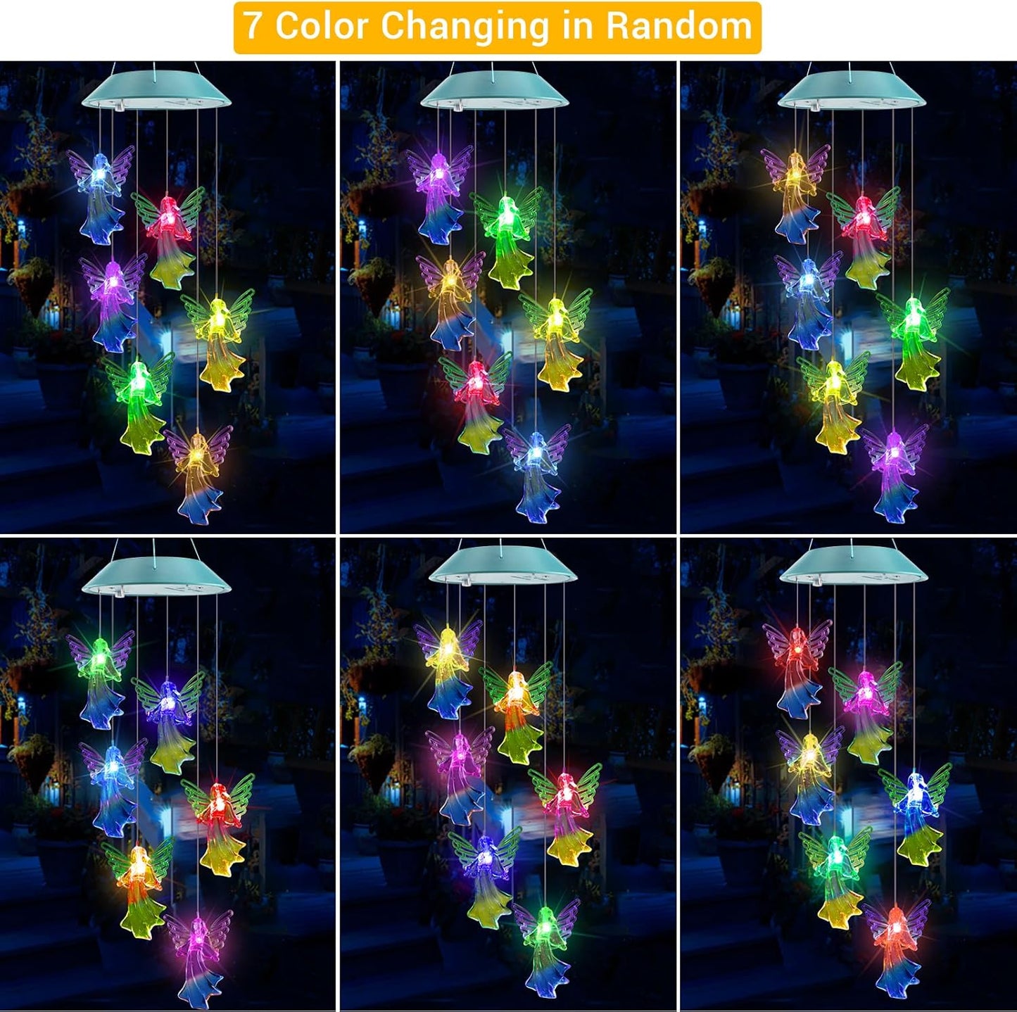 Toodour Solar Wind Chimes, Color Changing Angel Wind Chimes, LED Decorative Mobile, Gifts for Mom Grandma, Waterproof Outdoor Decorative Lights for Garden, Patio, Yard, Window Outdoor Decor