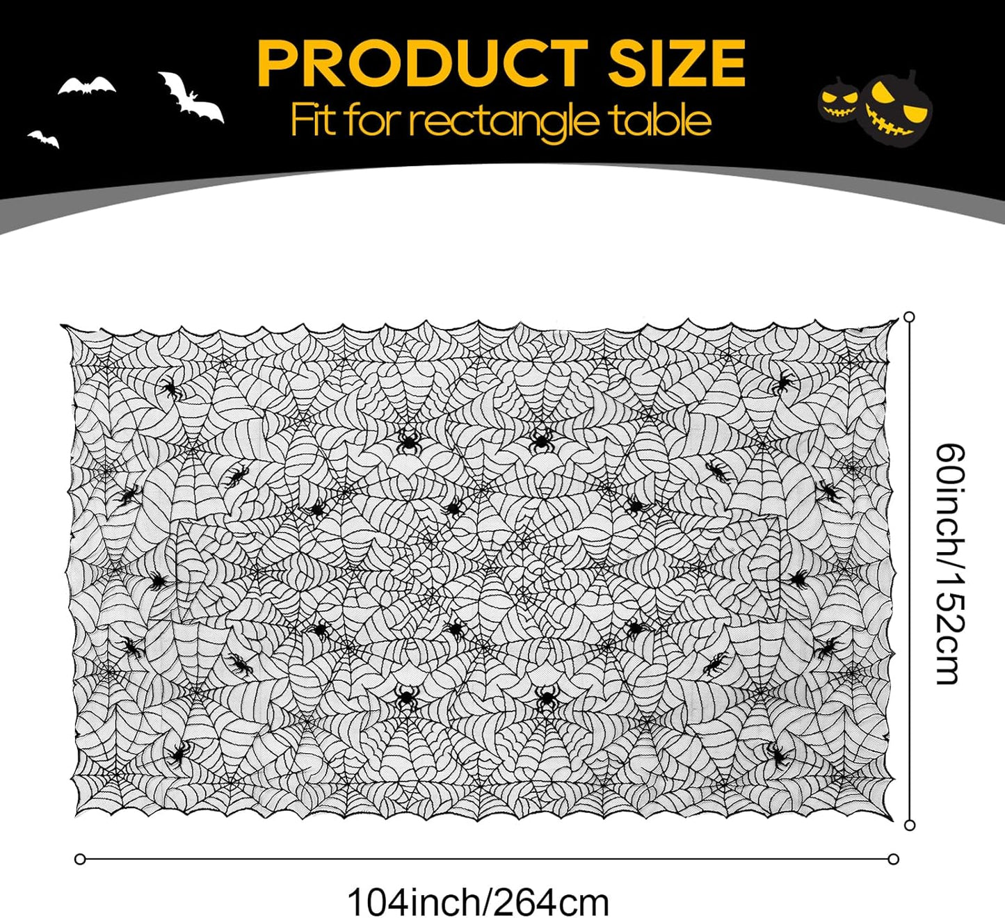 eZAKKA Halloween Table Cloth, 60"x104" Spider Webs Tablecloths Black Tablecloth Lace Fabric Table Cloths Spooky Table Cover for Rectangle Tables for Parties Gothic Halloween Home Decorations