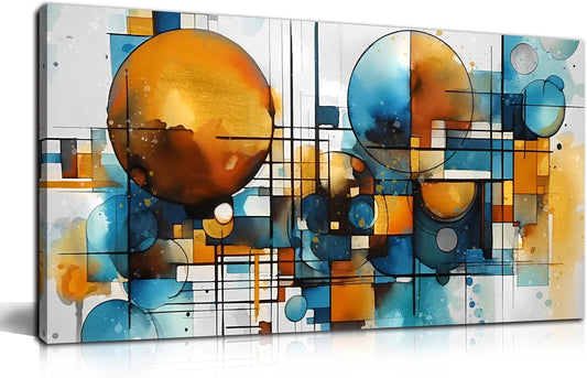 ENTANUB Abstract Canvas Wall Art for Living Room, Circle Wall Decor for Bedroom, Orange and Blue Print Paintings Artwork, Size 20x40 Inches