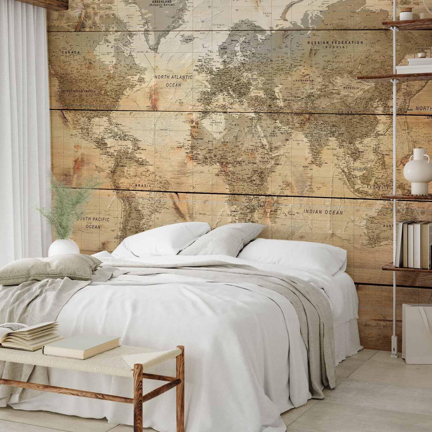 artgeist Wall Mural World Map 77x55 in - XXL Peel and Stick Self-Adhesive Wallpaper Removable Large Sticker Foil Wall Decor Print Picture Image Design Map of The World k-A-0218-a-a