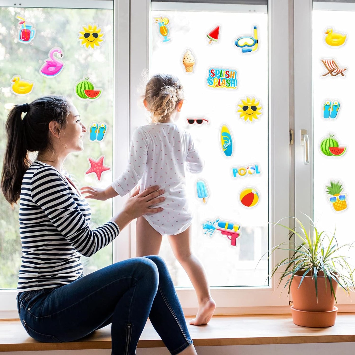 20 PCS Beach Ball Party Thick Gel Clings Summer Pool Window Gel Clings Decals Stickers for Kids Toddlers and Adults Home Airplane Classroom Nursery Summer Beach Holiday Party Supplies Decorations