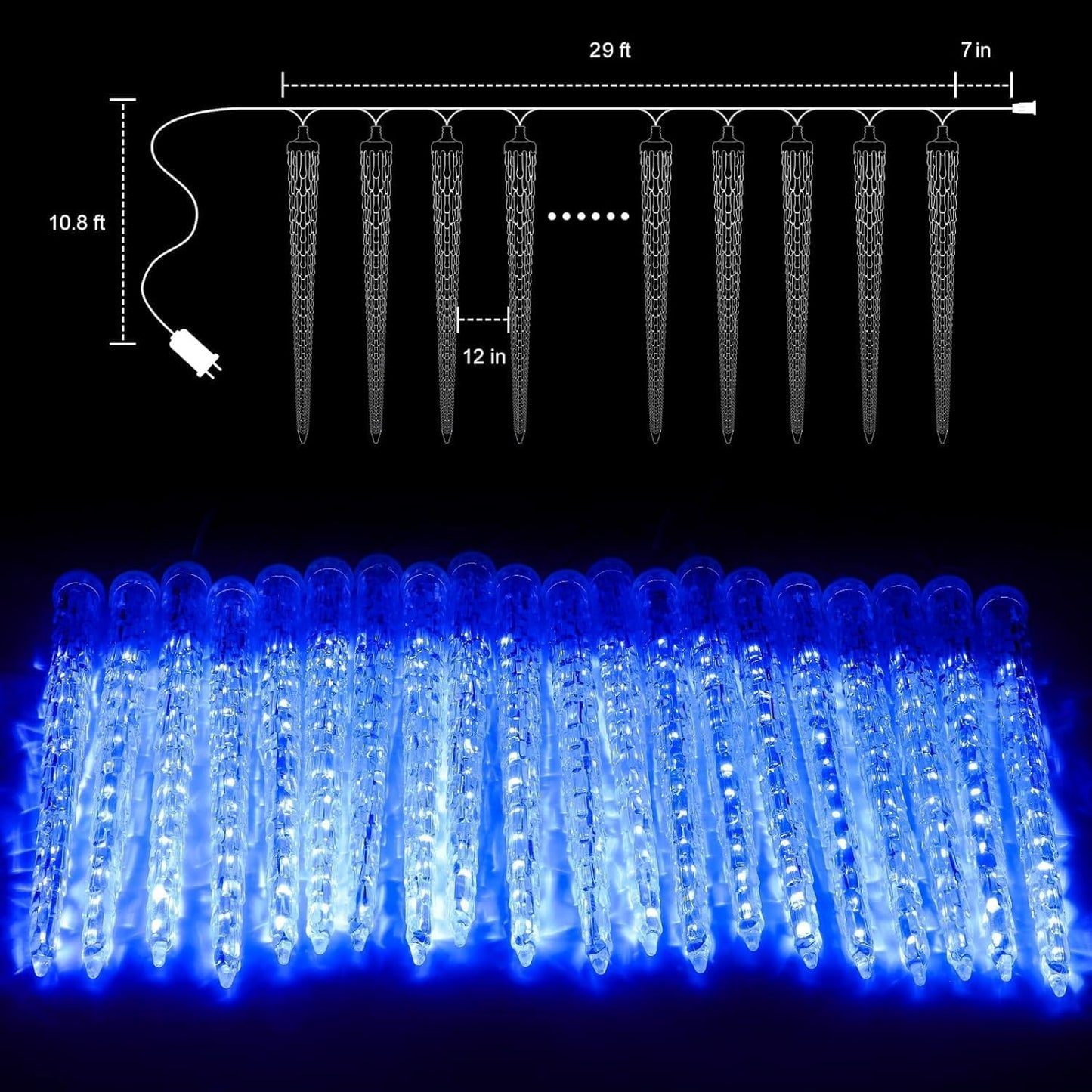 Brightown Christmas Meteor Shower Icicle Lights Outdoor, 30ft with 30 Tube 720 LED Dropping Effect, Waterproof Decorations for House Eave Roofline, Blue