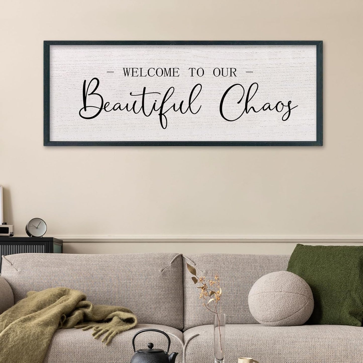 comurdyo Welcome To Our Beautiful Chaos Wall Decor Art 32"X12" for Home Entryway Sign Large Wood Framed Wall Hanging (Black)