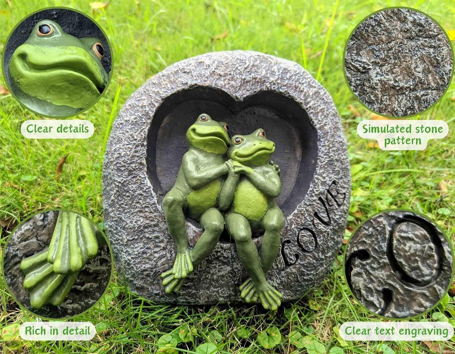 Artisan Flair Lover Frog Statues for Garden - Resin Frogs Couple Figurines Romantic - Yard Animal Decor Frog Stuff Outdoor Lawn Ornament, Green, 7.09 X 4.33 X 7.09 Inches, AF15813