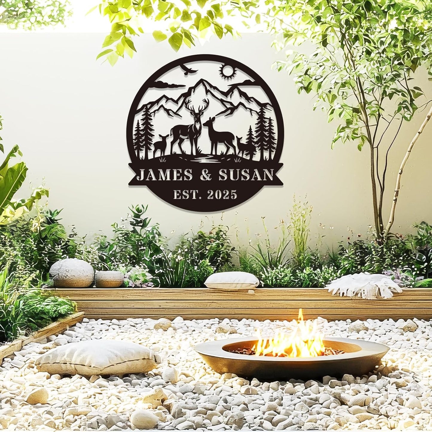 Personalized Rustic Metal Deer Cabin Sign, Outdoor Welcome Sign for Front Porch, Great Custom Metal Name Sign Gift for Hunters, Farmhouse Cabin Decor