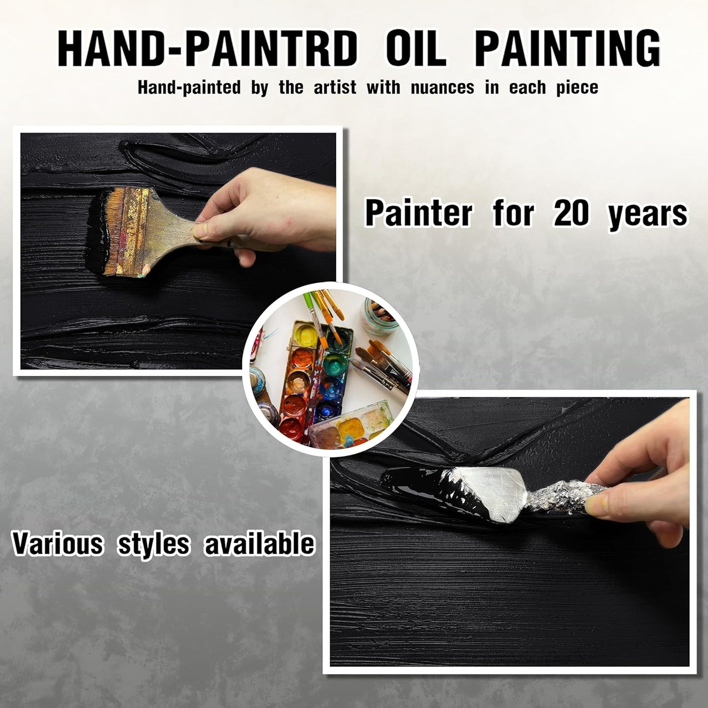 Modern Oil Painting Wall Art For Living Room Black Abstract Canvas Wall Art For Office Huge Artwork For Hotel Size 36 x 72 Inch