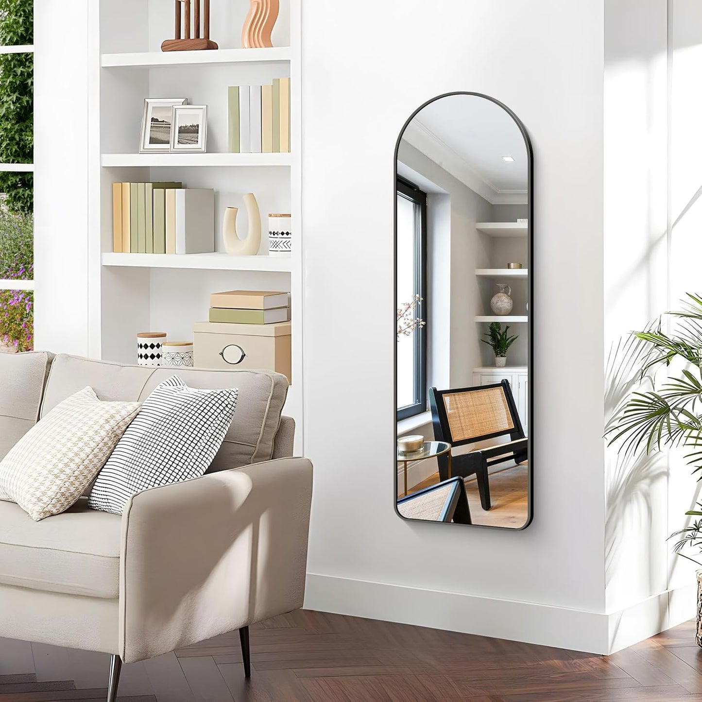 Arched Bathroom Mirror, 16"x48" Black Arched Mirror for Bathroom, Wall Mounted Mirror, Vanity Wall Mirror w/Metal Frame for Bedroom, Entryway, Living Room, Vertically Hanging