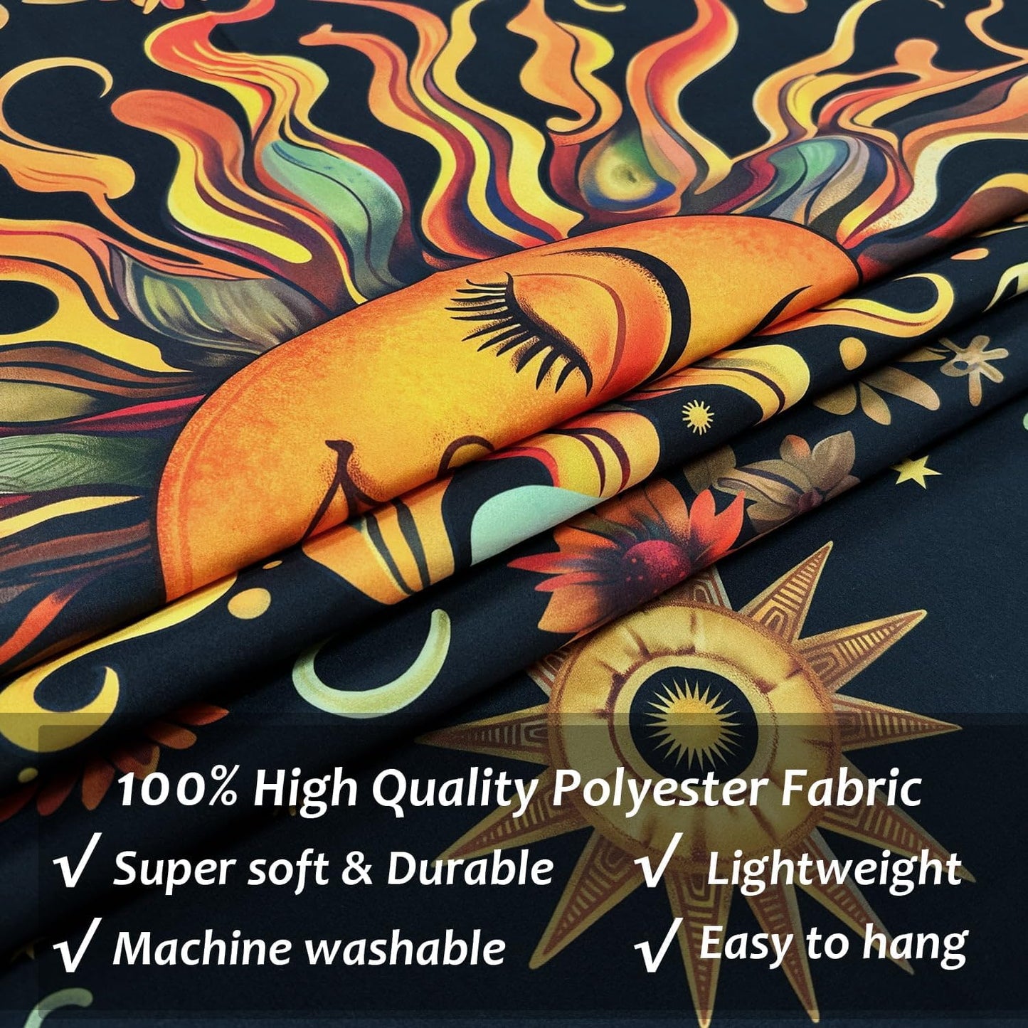 ARTCREATOR Sun and Moon Tapestry Astrology Space Wall Hanging Boho Hippie Floral Plant Tapestries Aesthetic Vintage Mandala Flower Decor for Living Room Bedroom (29" x 37")