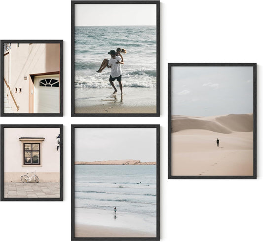 HAUS AND HUES Picture Frames for Wall - Set of 5 black photo frames, Photo Frame Collage, Bulk Picture Frames, Assorted Picture Frames, Picture Frames Bulk (Two 8x10, Three 12x16 Black)