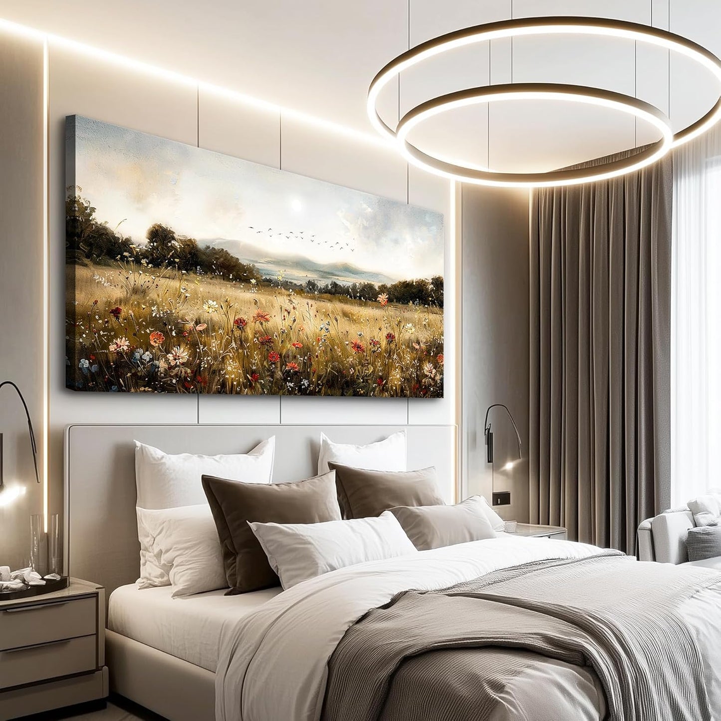 KELIYUAN Modern Canvas Print Wall Art Vintage Home Decorlawn Painting With Floral Wall Art Printsclassic Landscape Office Living Room Bedroom Wall Decor Home Decorcan Be Hung Directly 24x48 Inches