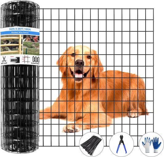 Welded Wire Fence, 25ft(L) x 36inch(H) Garden Fence for Dog, 2 Inch x 3 Inch 16GA Fencing for Chicken, PVC Coated Anti-Rust Roll Metal Wire Mesh Fence for Yard Vegetable, Black
