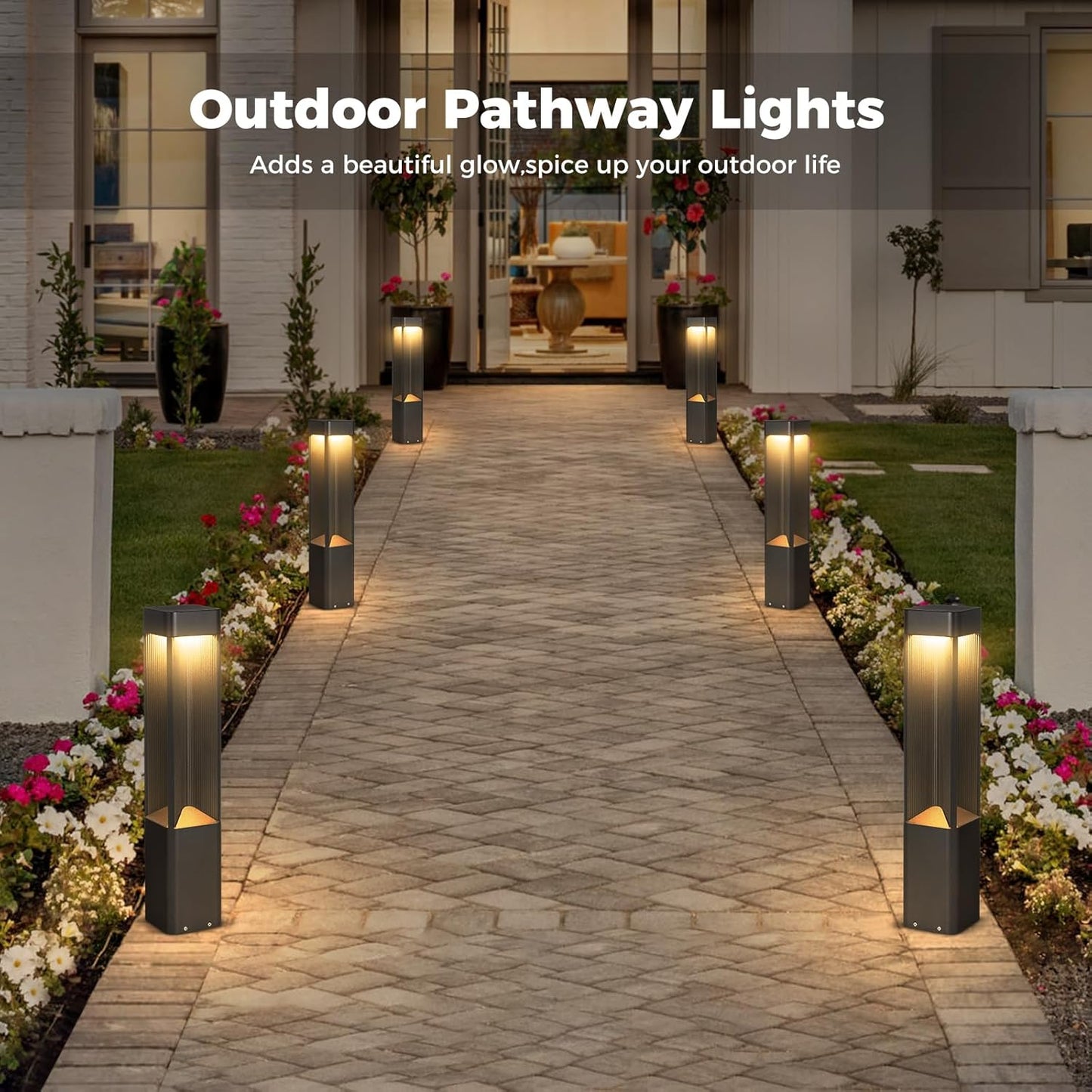 3000K Pathway Lights Black Landscape Path Light Outdoor Waterproof Garden Floor Lamp Modern Walkway Lights LED Warm Light Bollard Lighting Hardwired Aluminum Lawn Post Lights for Entrance Patio Porch
