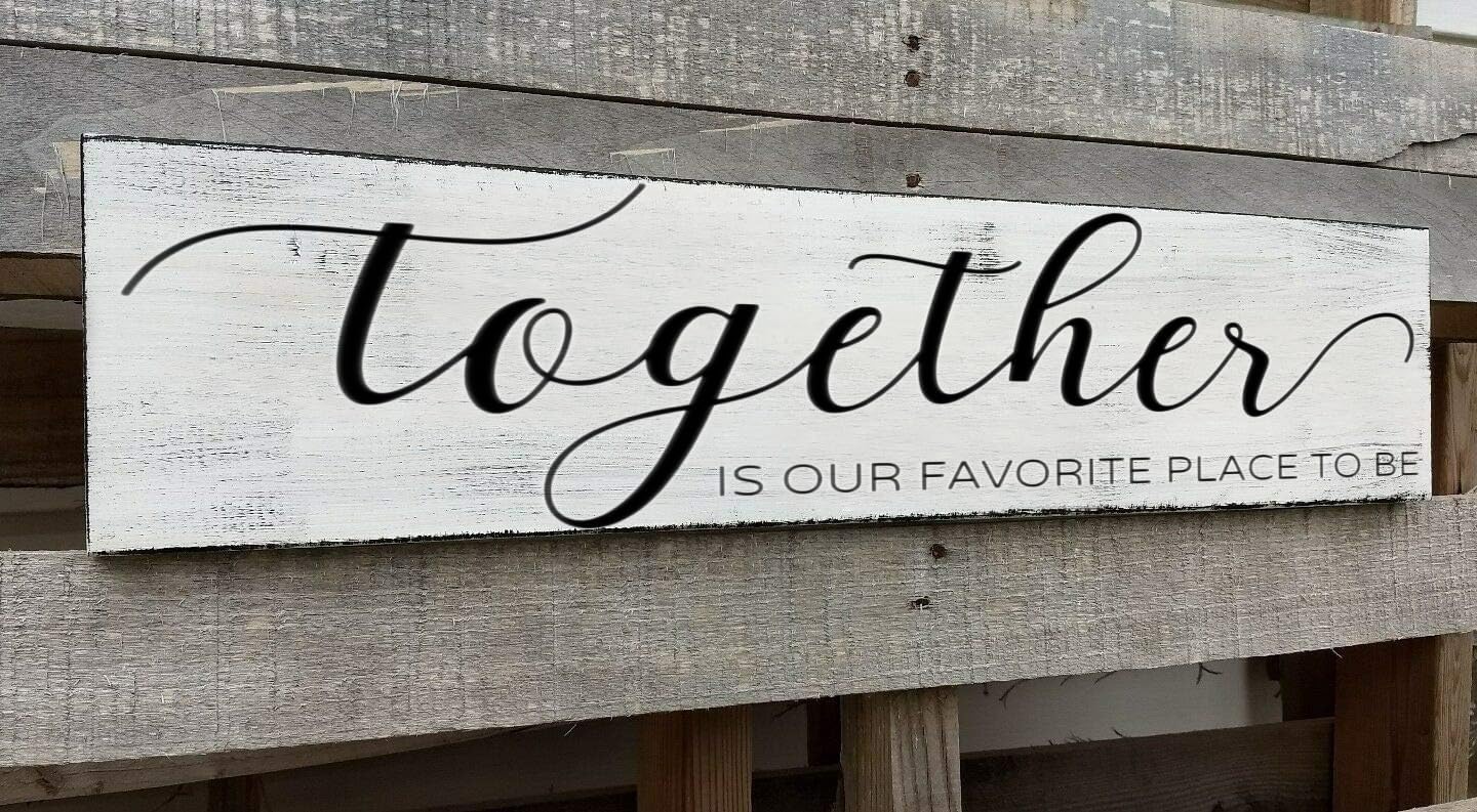 Farmhouse Bedroom Wall Art, Together is Our Favorite Place to Be,Rustic Wood Wall Hanging Quotes Master Bedroom Signs Family Plaque Home Decor for Wedding Decorations (Together) 6x18 Inch