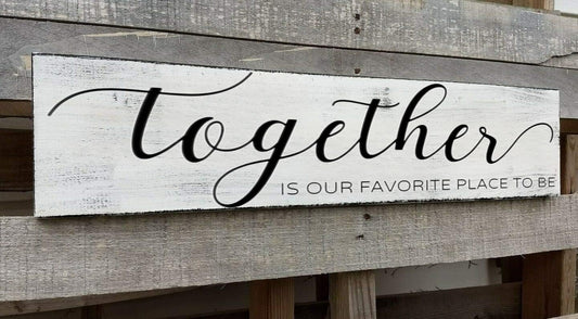 Farmhouse Bedroom Wall Art, Together is Our Favorite Place to Be,Rustic Wood Wall Hanging Quotes Master Bedroom Signs Family Plaque Home Decor for Wedding Decorations (Together) 6x18 Inch