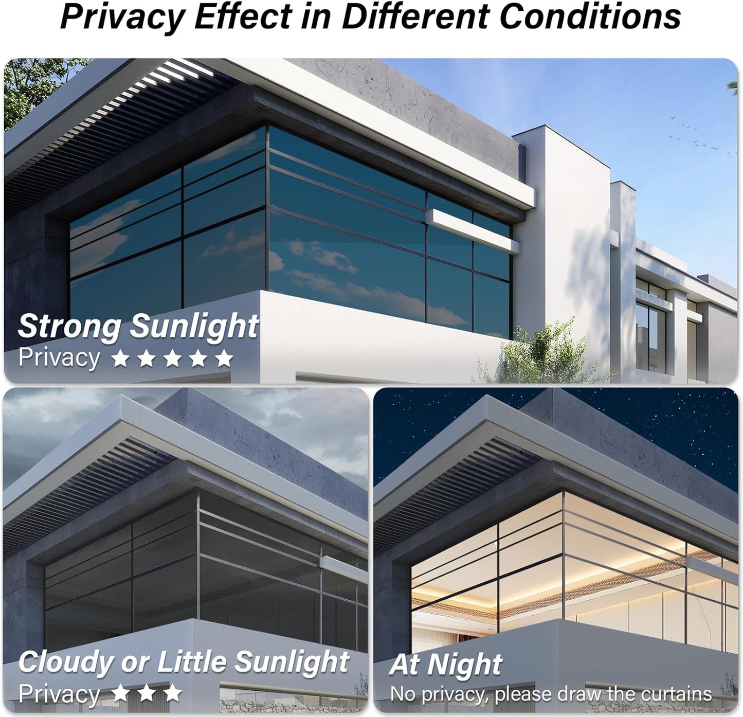 Kromapolis One Way Window Privacy Film Reflective Mirror Home Window Tint, Daytime Privacy Heat Control Anti UV Glass Tinting Static Cling (Black-Silver, 35.4 x 157.4 inch)