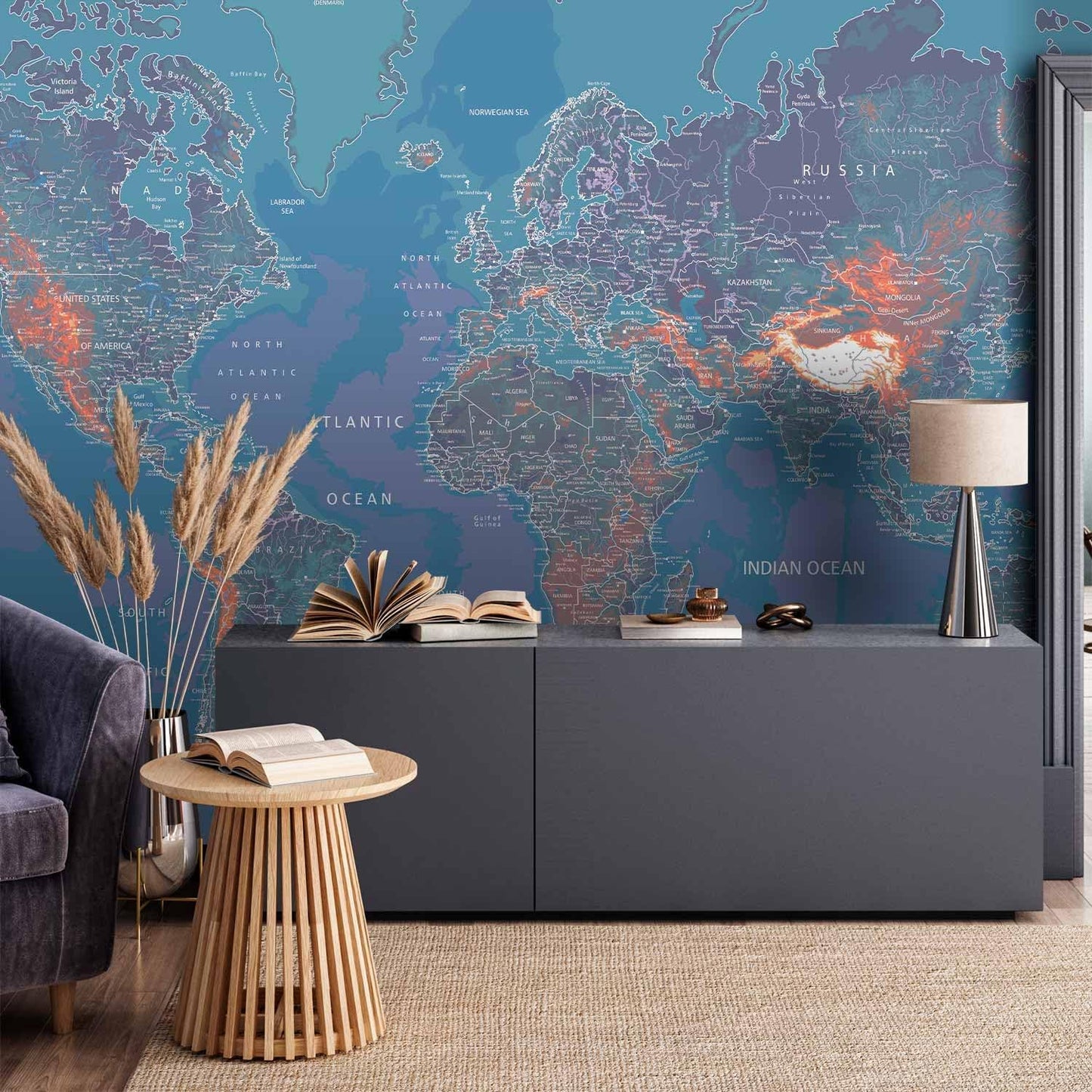 artgeist Wall Mural World Map 193x138 in - XXL Peel and Stick Self-Adhesive Wallpaper Removable Large Sticker Foil Wall Decor Print Picture Image Design Map of The World k-A-0061-a-d
