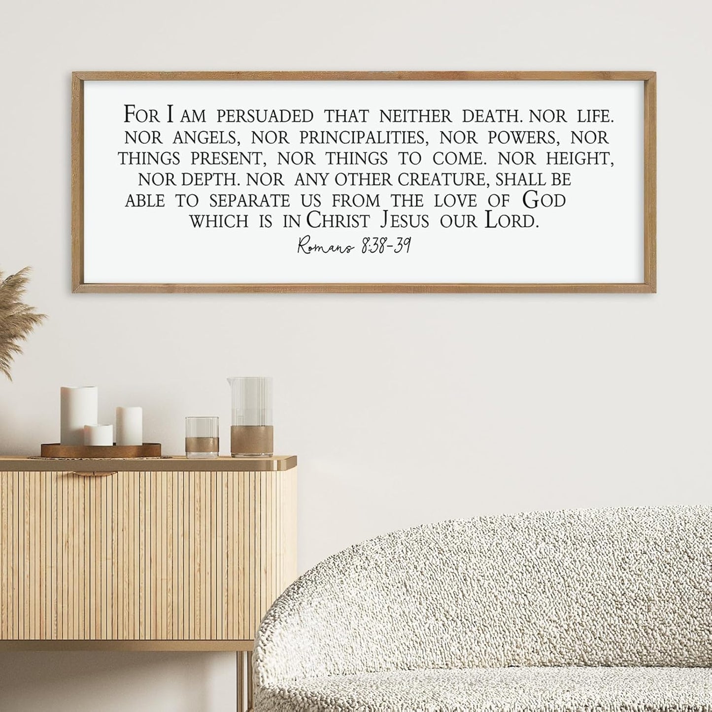 LuZhiQiang For I am Persuaded Wall Decor Art 40"×15" Romans 8:38-39 Sign Bible Verse Scripture Christian Large Wood Framed Wall Hanging (Wood)