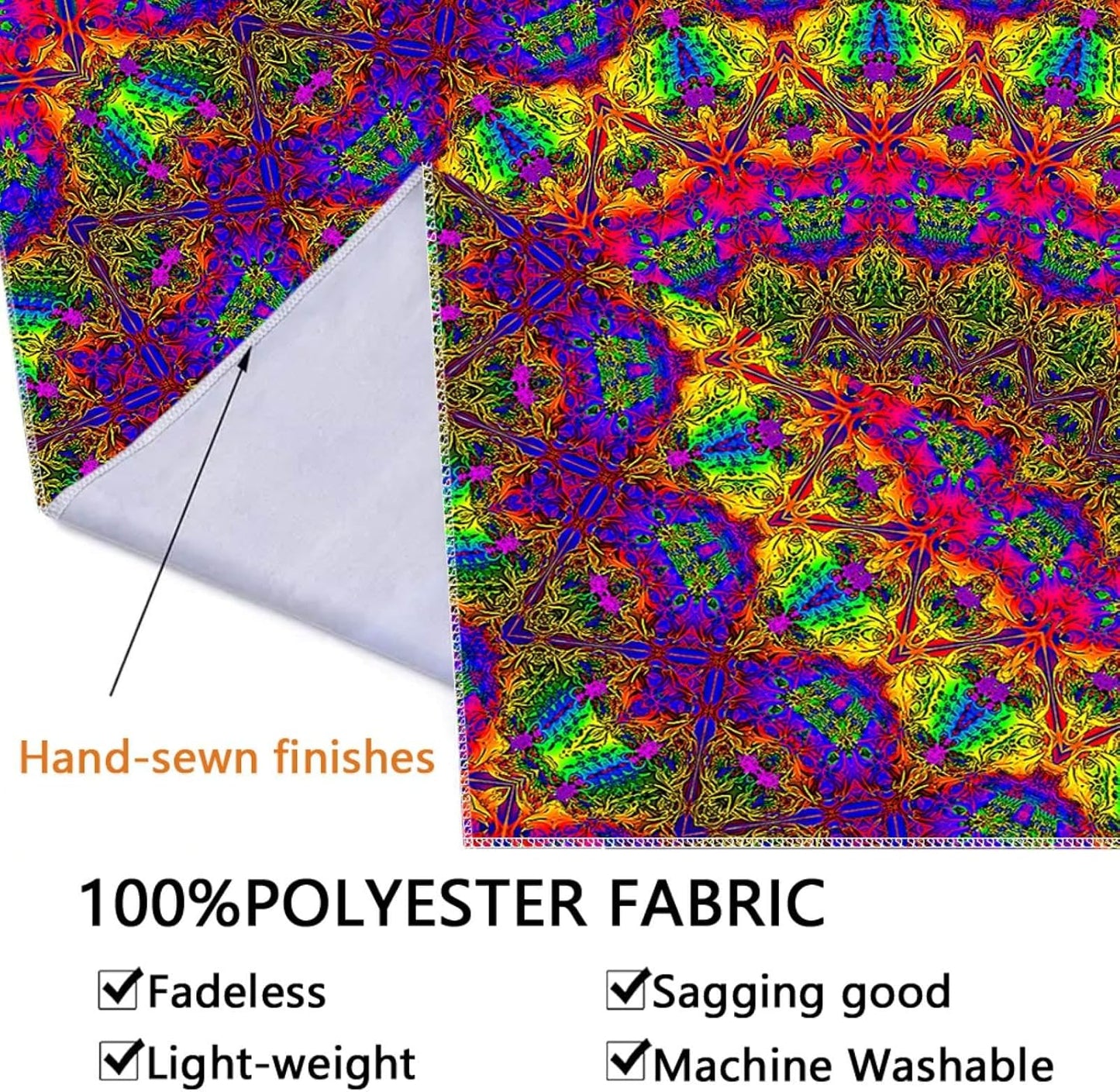 PSYHILAR Blacklight Mandala Boho Tapestry, Black Light Bohemian Hippie Poster for Adults and Teens, Aesthetic Colorful UV Reactive Wall Art Decor for Bedroom (80 x 60 Inches)