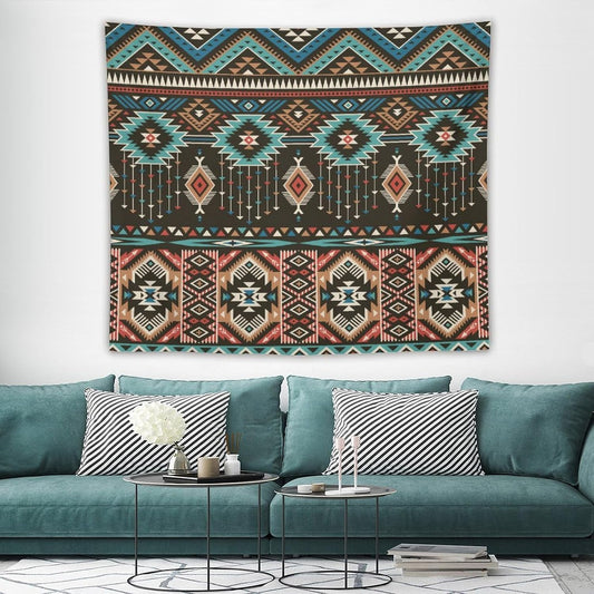 HZOHNAGO Aztec Tapestry Turquoise Blue and Brown and Native American Tribal Pattern Printed Wall Tapestry Wall Hanging for Bedroom Living Room Dorm 60" W x 50" H