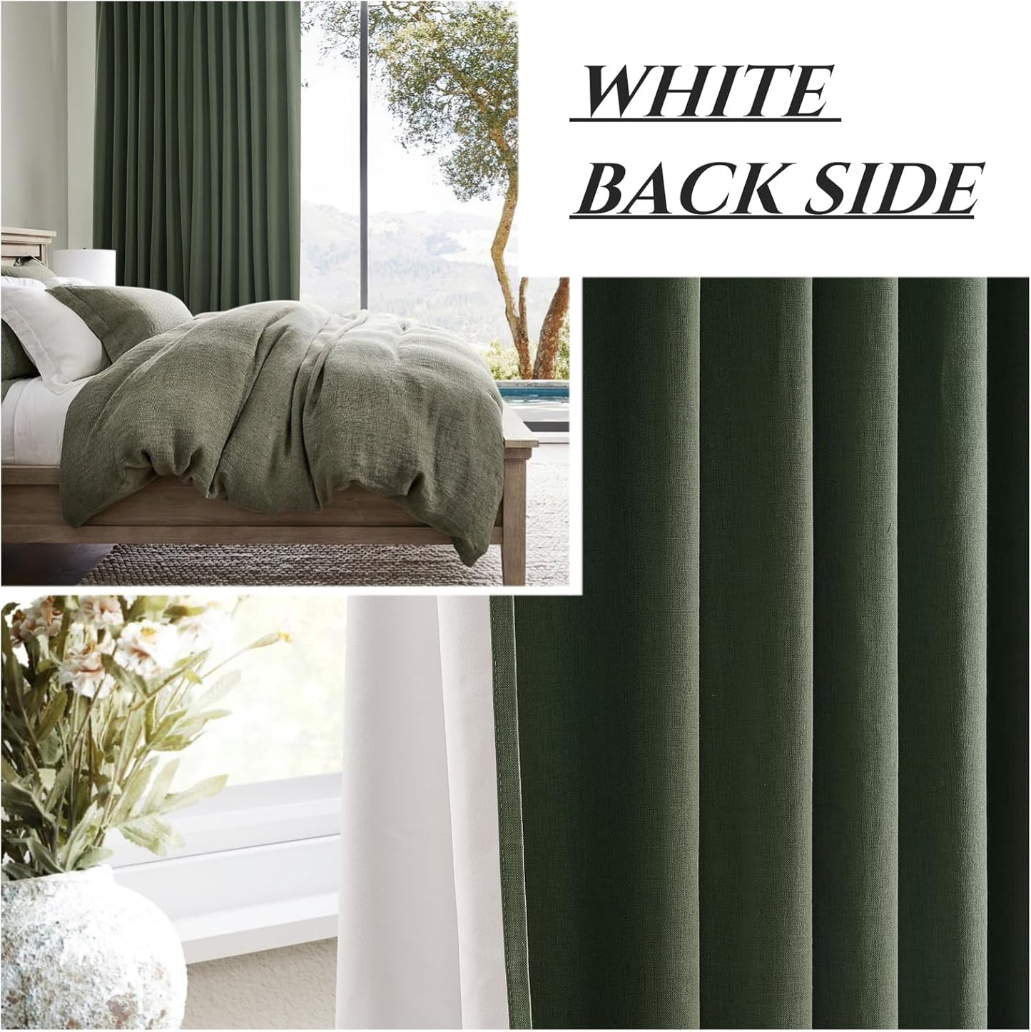 Extra Long Curtain Panels 96 Inches Long Window Curtains & Drapes for Living Room 2 Panels Set Organic Basics Backout Curtains Linen Pinch Pleated for Traverse Rods Dark Academia Olive Green