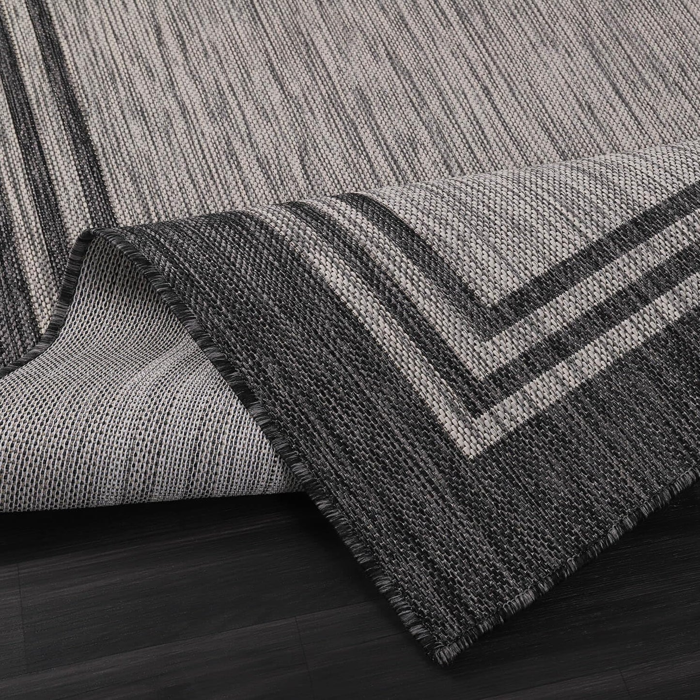 Bordered Outdoor Rug 10x14 Washable Outside Carpet for Indoor Patio Porch Waterproof Easy Cleaning Non Shedding Area Rugs Dark Gray 10 x 14