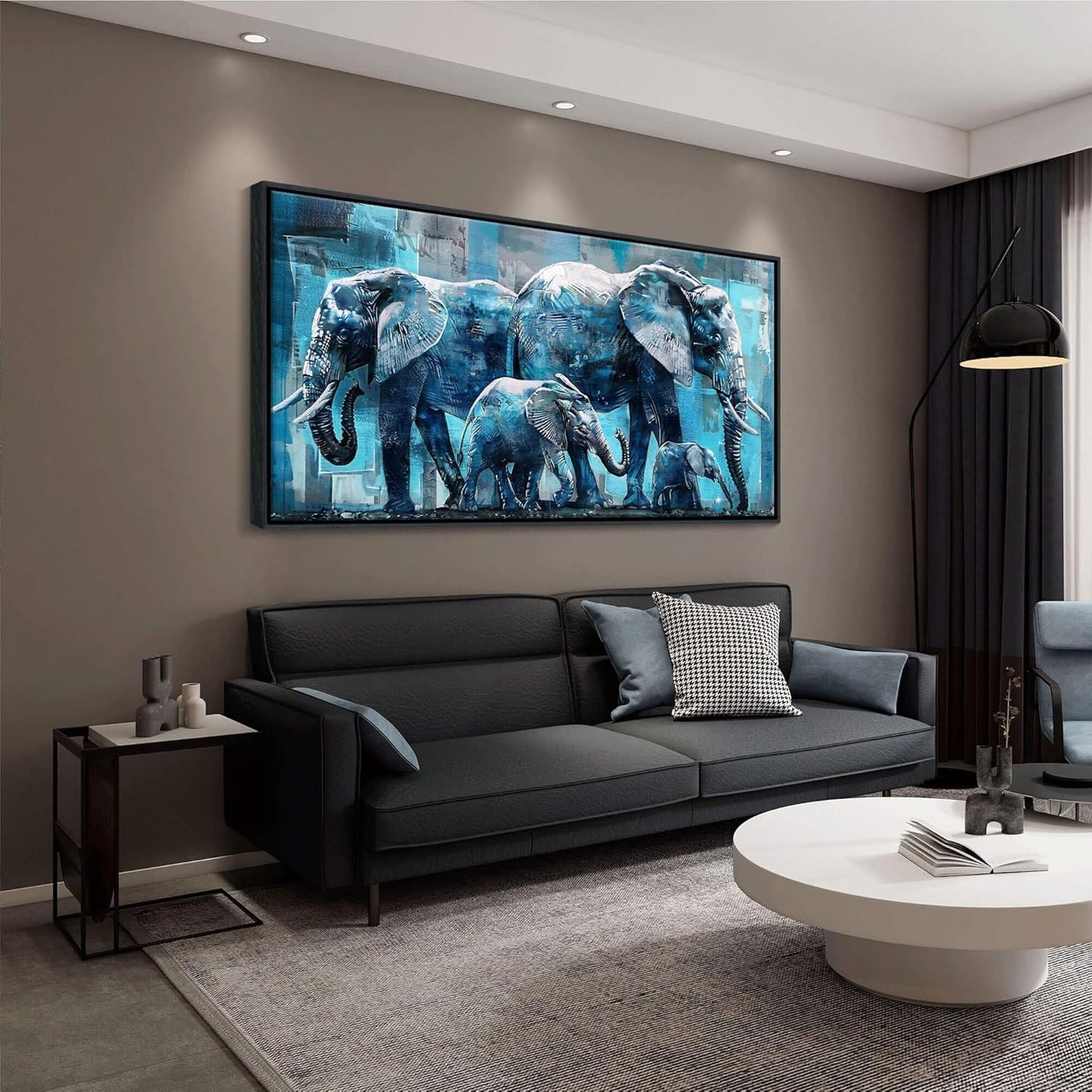 Elephant Canvas Wall Art 20x40 Inches - Framed Oil Painting Style with Black Wood Frame, Jungle Animal Decor for Living Room, Bedroom & Office - Ready to Hang