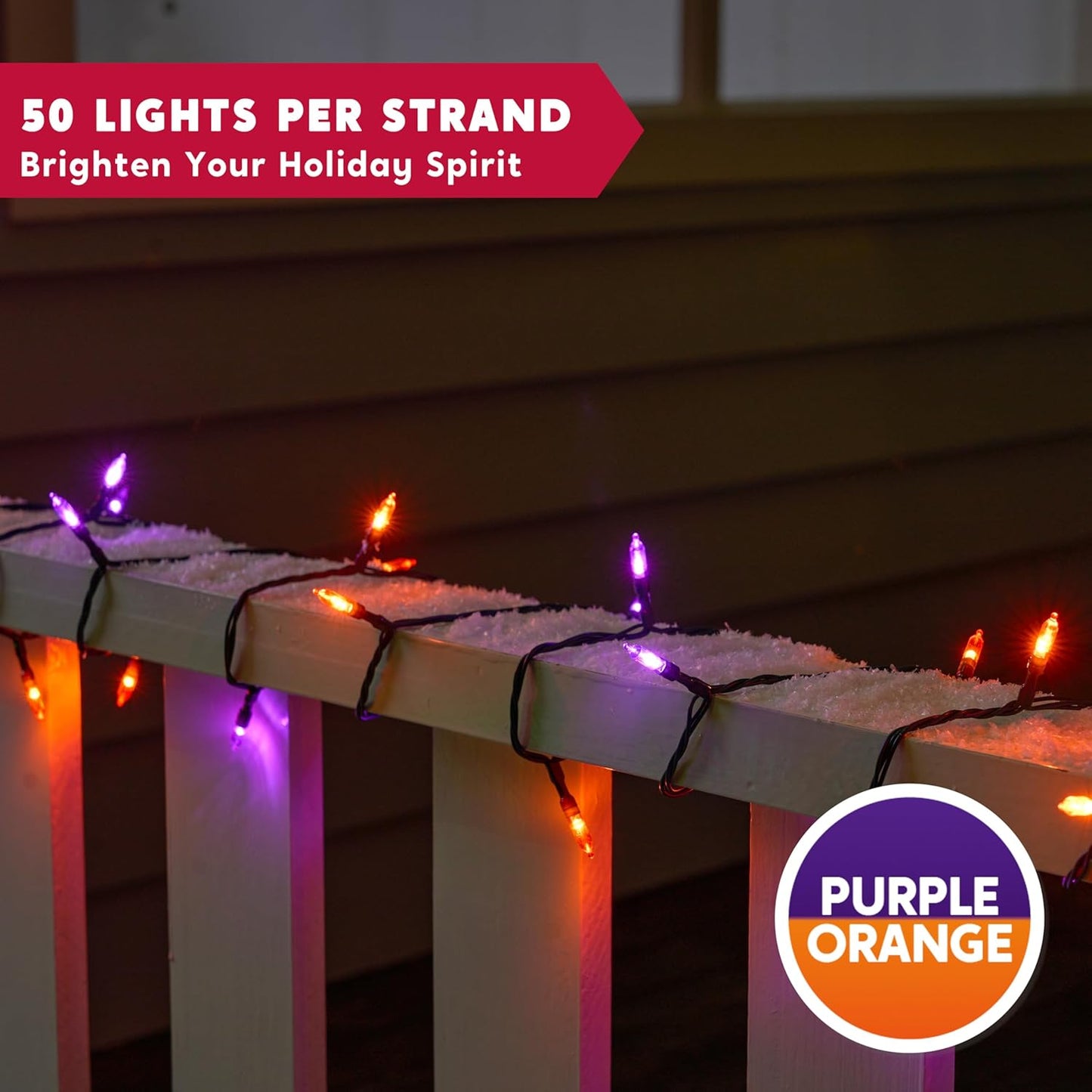 Joiedomi 16.3FT Orange&Purple Halloween Lights,50 Count Battery Operated Christmas String Tree Fairy LED Lights with 8 Modes,Multifunction Green Wire with Timer for Xmas Decor Party Holiday House