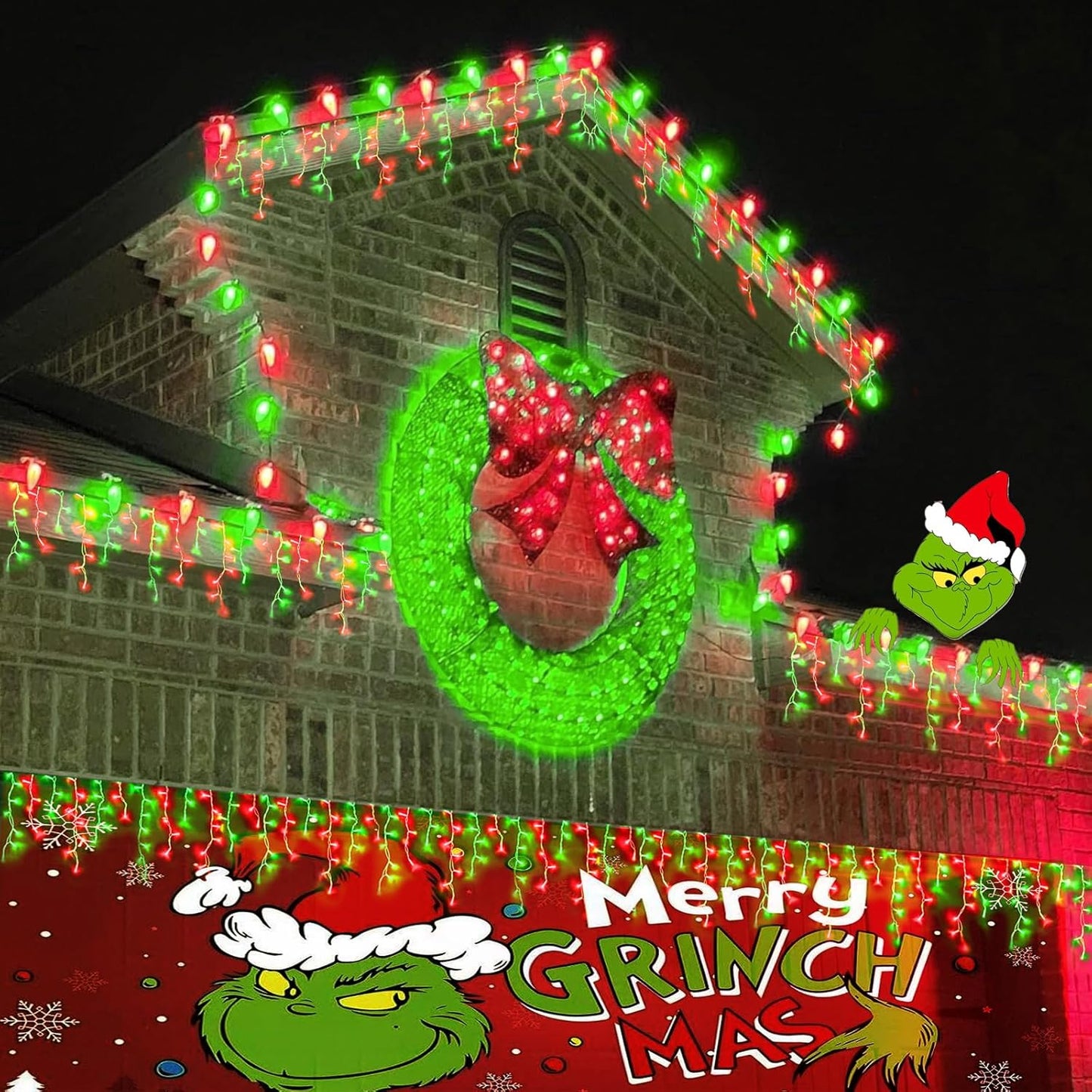 YEGUO 33ft 400 LED Red and Green Icicle Lights Outdoor Waterproof, 80 Drops Icicle String Light Connectable, 8 Modes Icicle Christmas Lights with Memory Timer