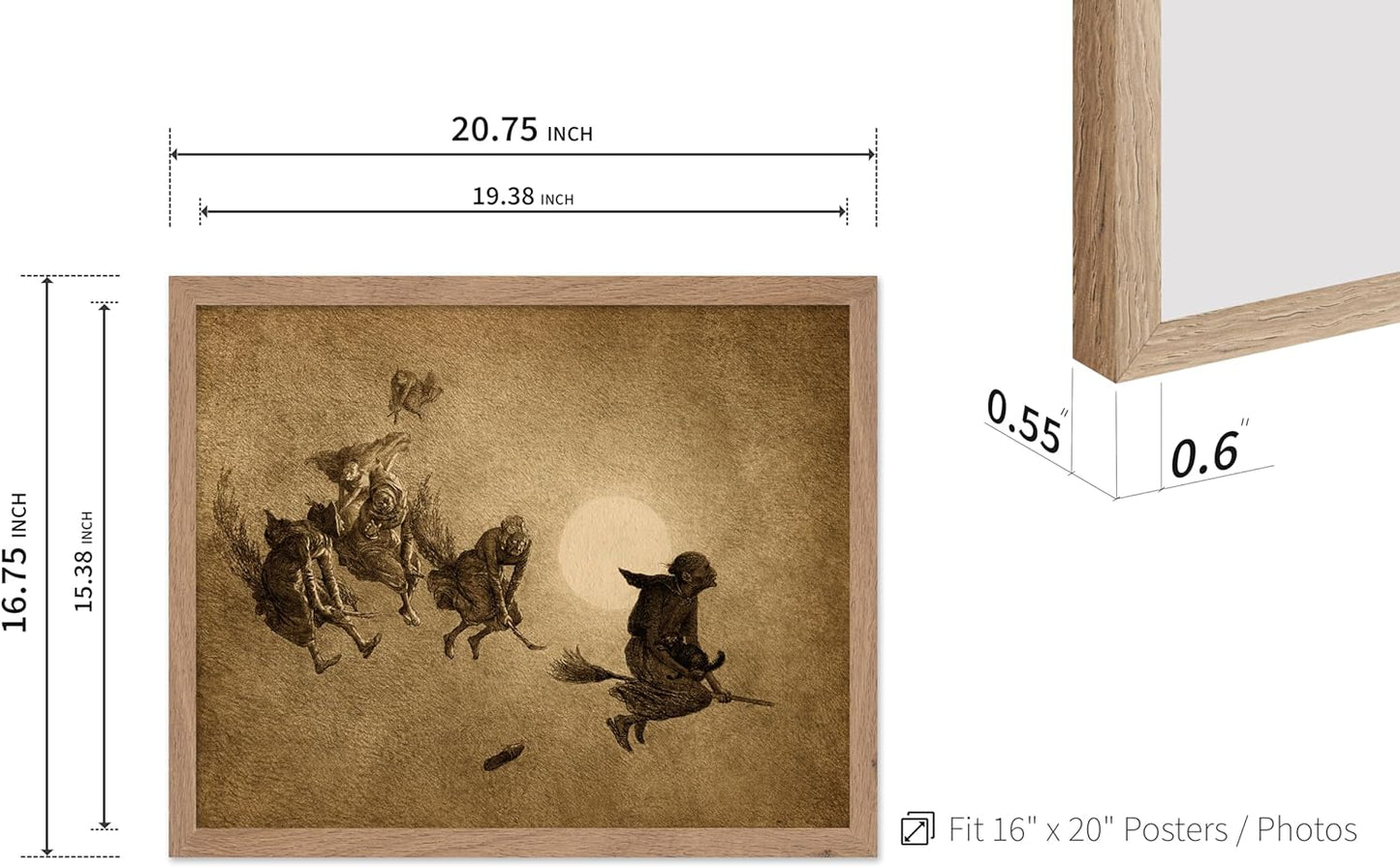 Poster Master Vintage William Holbrook Beard Poster - Retro Occult Print - Gift for Gothic, Horror Fan - The Witches Ride, Pagan, Goth, Magic - Wall Decor for Bedroom, Dorm, 16x20 Beige Framed