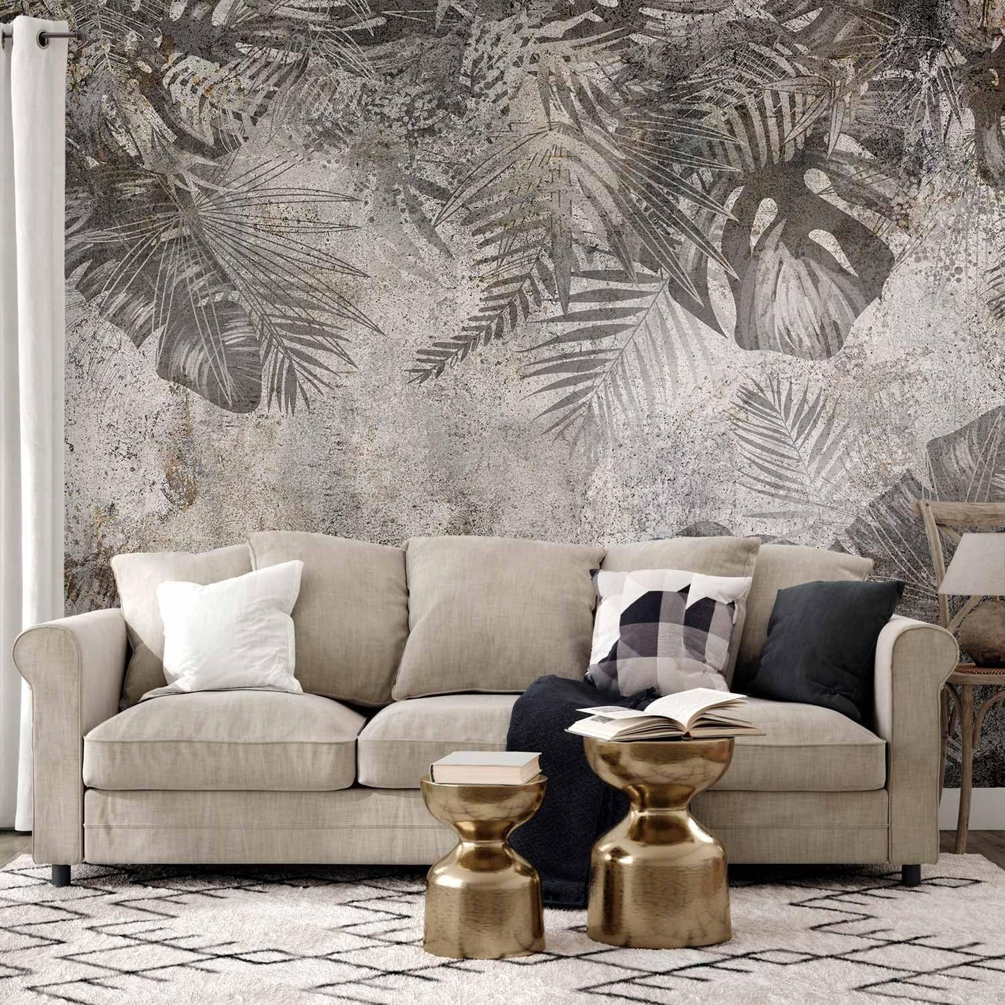 artgeist Wall Mural Tropical Leaves 79x55 in - XXL Non-Woven Wallpaper Fleece Wall Decor Photo Print Picture Image Design Landscape Palms Leaves Monstera Grey b-C-0825-a-a