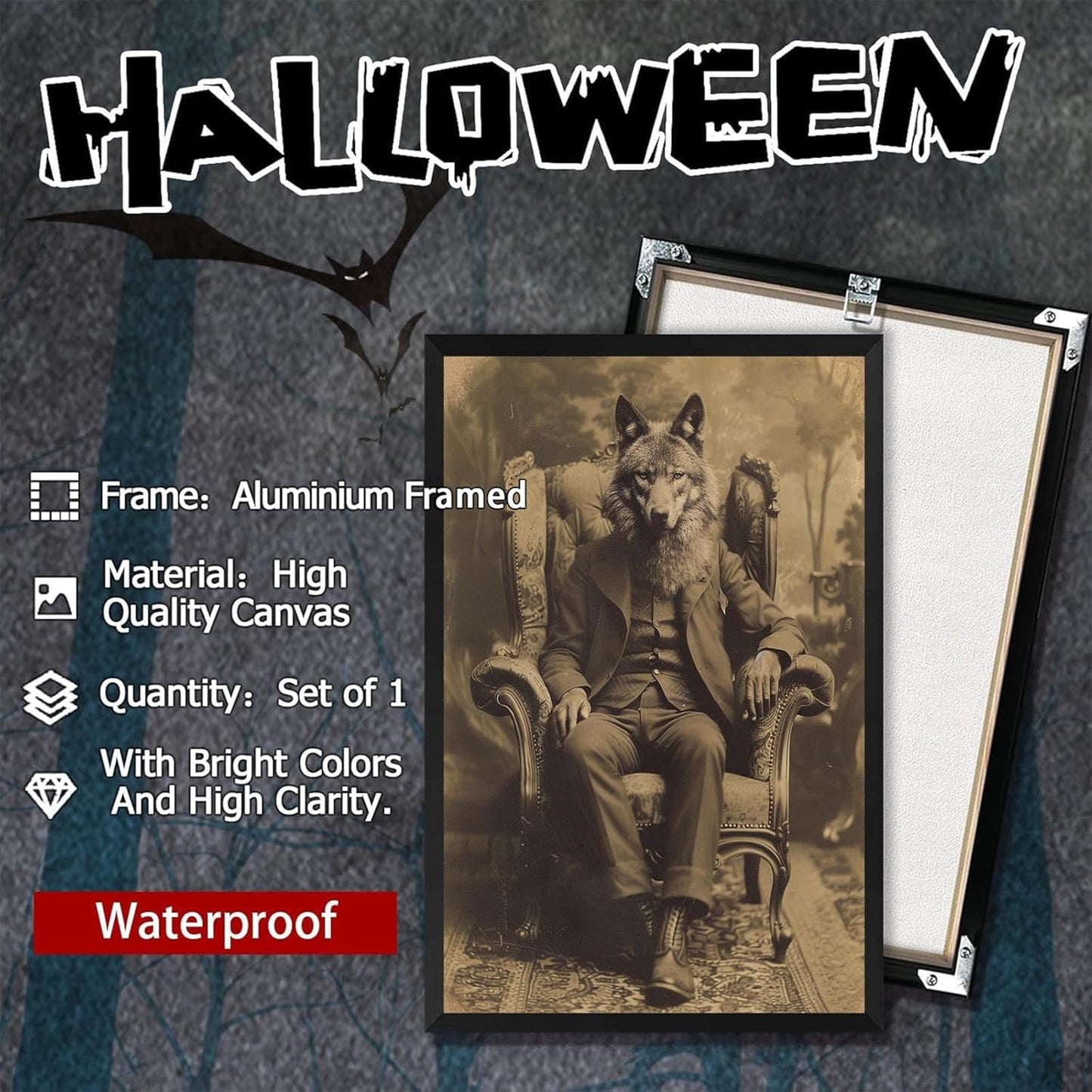 Werewolf Vintage Shoot Art Poster Print Canvas Wall Art Ideal for Dark Academia Gothic Occult Decor Living Room Bedroom Office Posters Decorations Creepy Picture 12X16inch Aluminum Framed