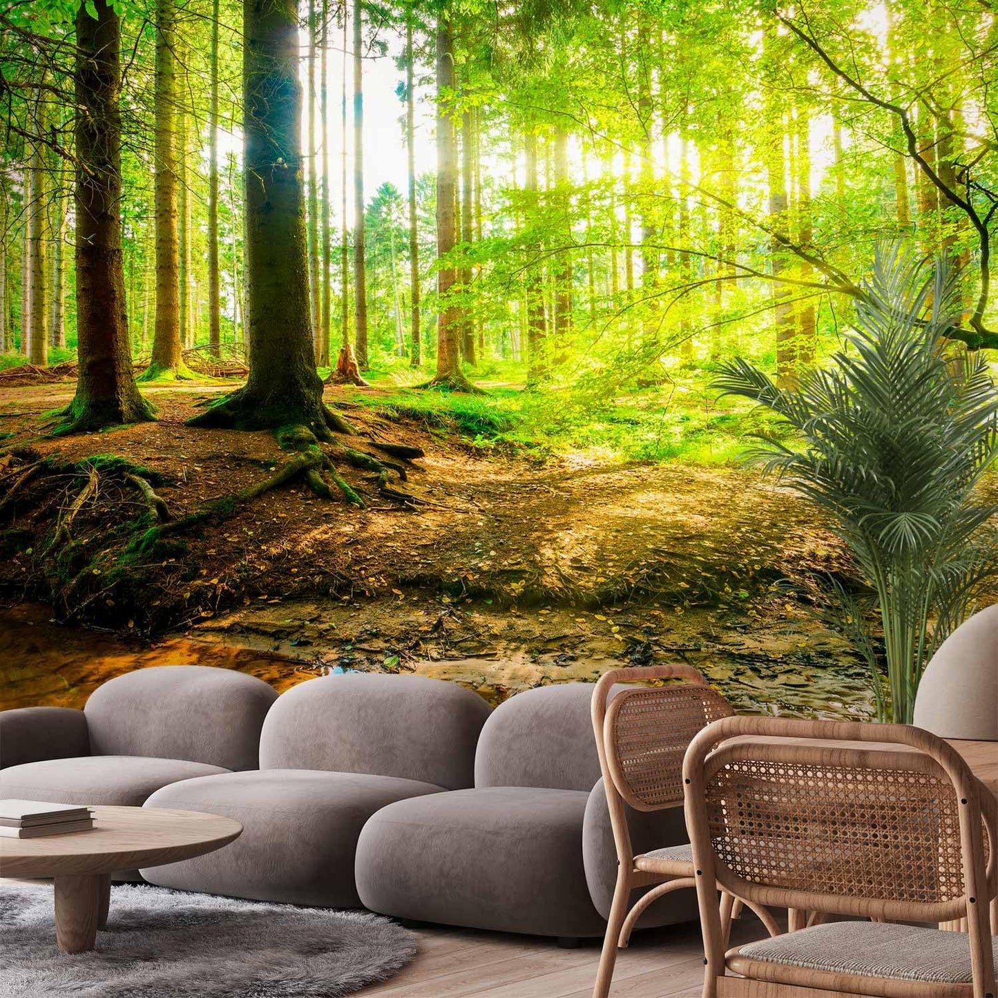 artgeist Wall Mural Forest Landscape 216x98 in - XXL Non-Woven Corner Wallpaper Fleece Angle Wall Decor Photo Print Picture Image Design Modern Green Sun Nature Tree c-B-10040-a-a