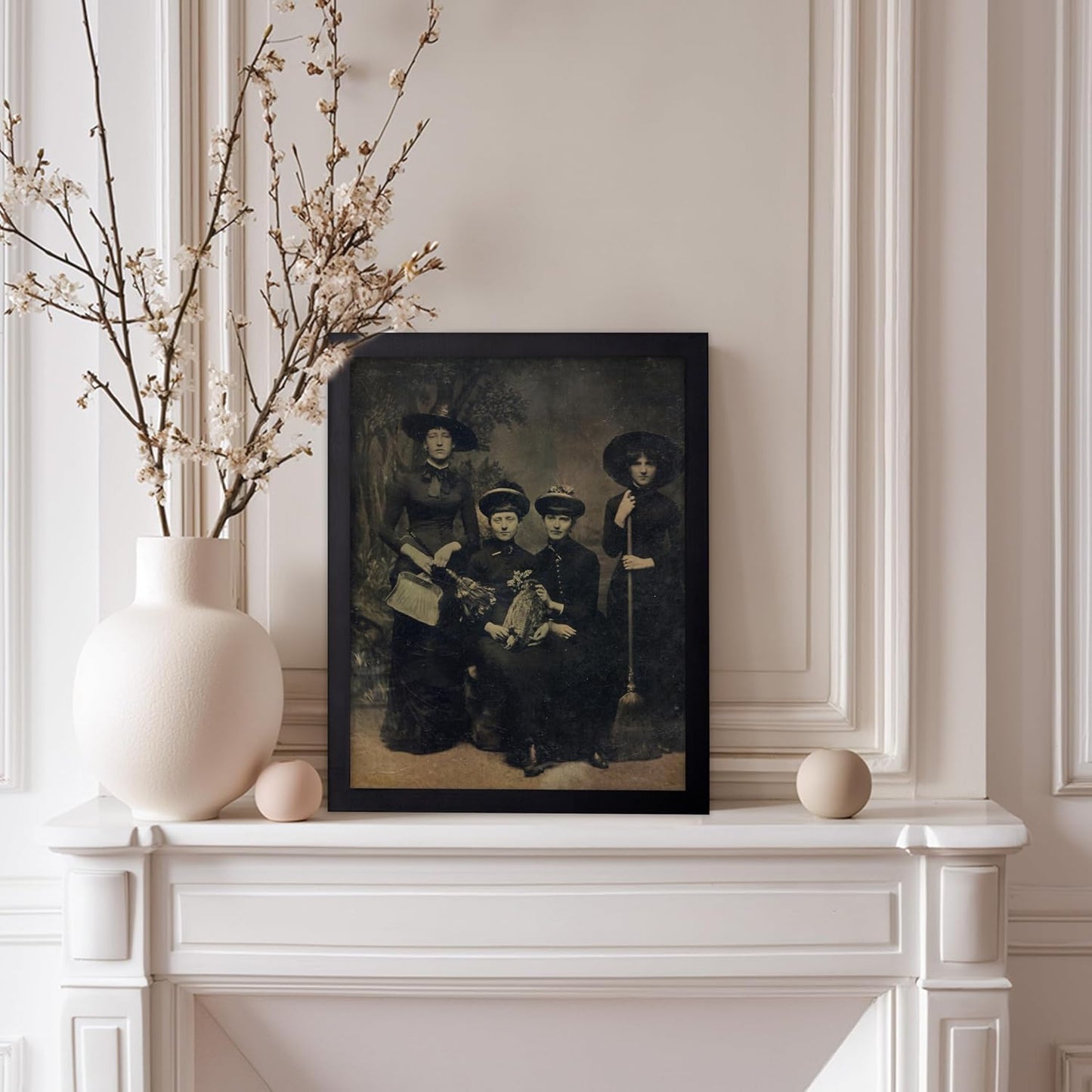 Poster Master Vintage Photograph Poster - Retro Halloween Print - Gift for Artist, Friend - Four Witches Wearing Robes, Sabbath, Coven, Sorcery - Wall Decor for Home, Office, 8x10 Black Framed