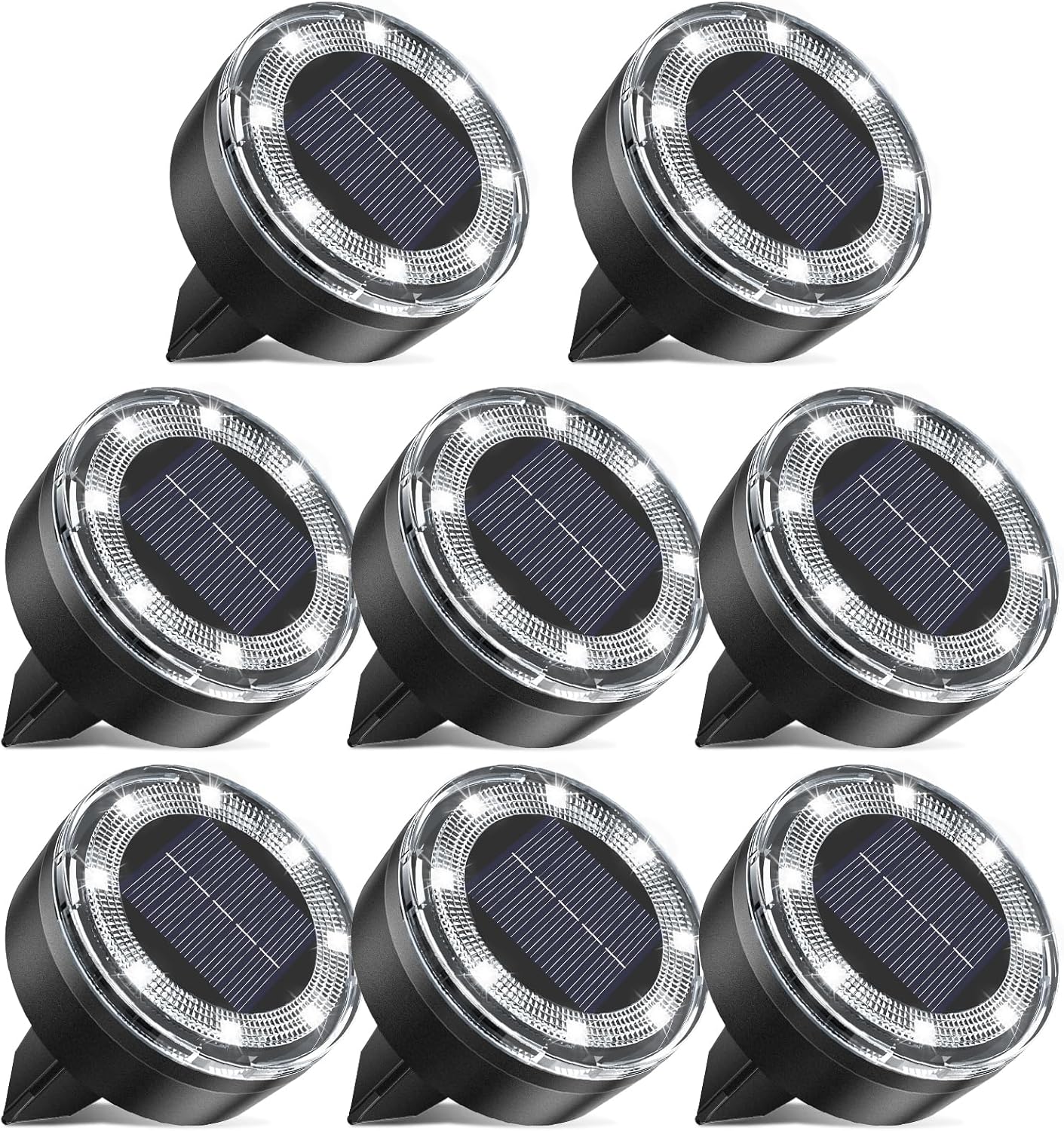 Mini Outdoor Solar Lights，8 Pack Solar Garden Lights for Outside IP65 Waterproof, 8 LED Disc Landscape Lighting for Garden Yard Driveway Walkway Poolside Deck Lawn Patio,Cold White