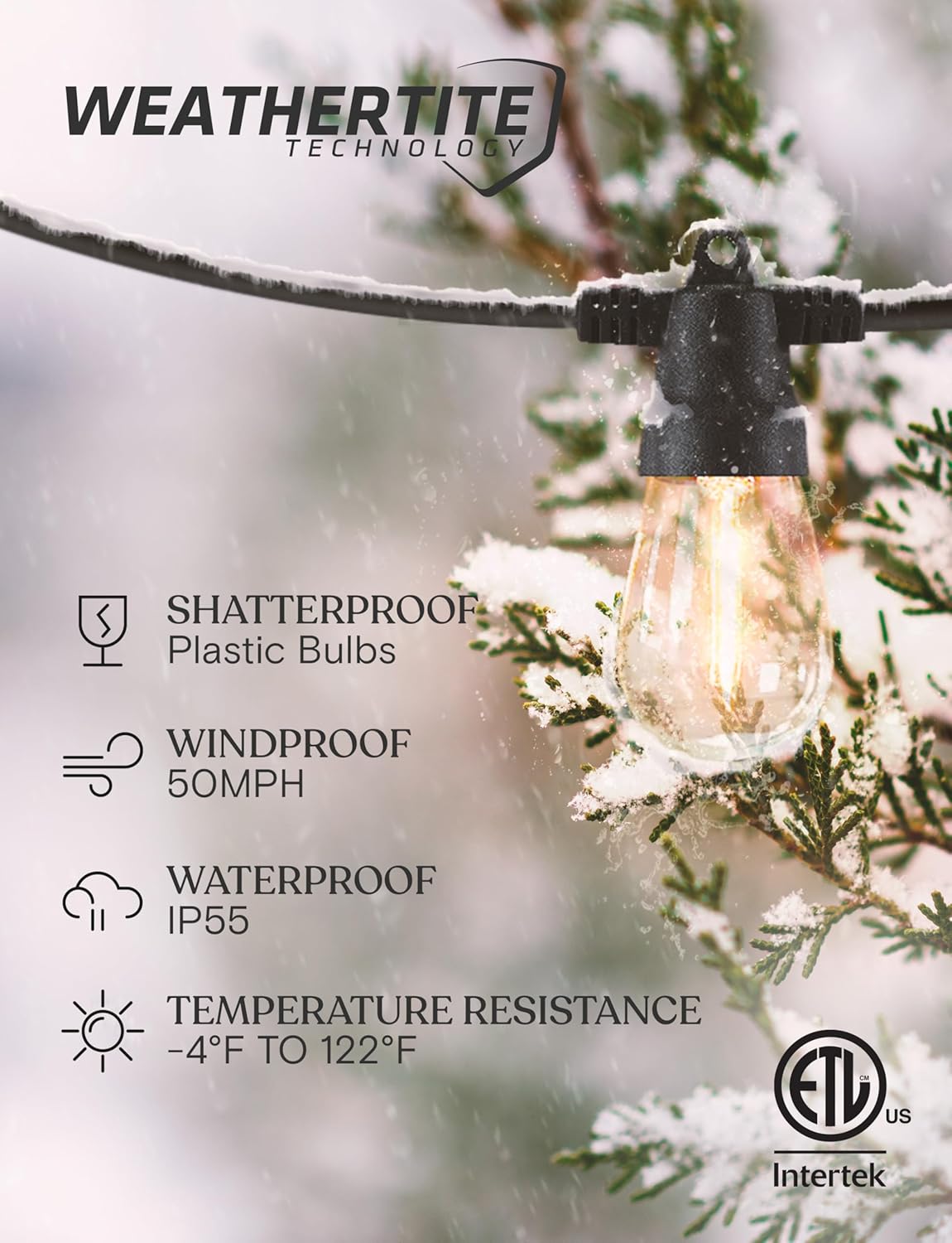 Brightech 104 (52x2) FT Ambience Pro Solar Powered Outdoor LED String Lights - Waterproof Remote Control Lights - 48 Bulbs, 7W Solar Powered Color Changing White Light for Camping, Patio, Garden