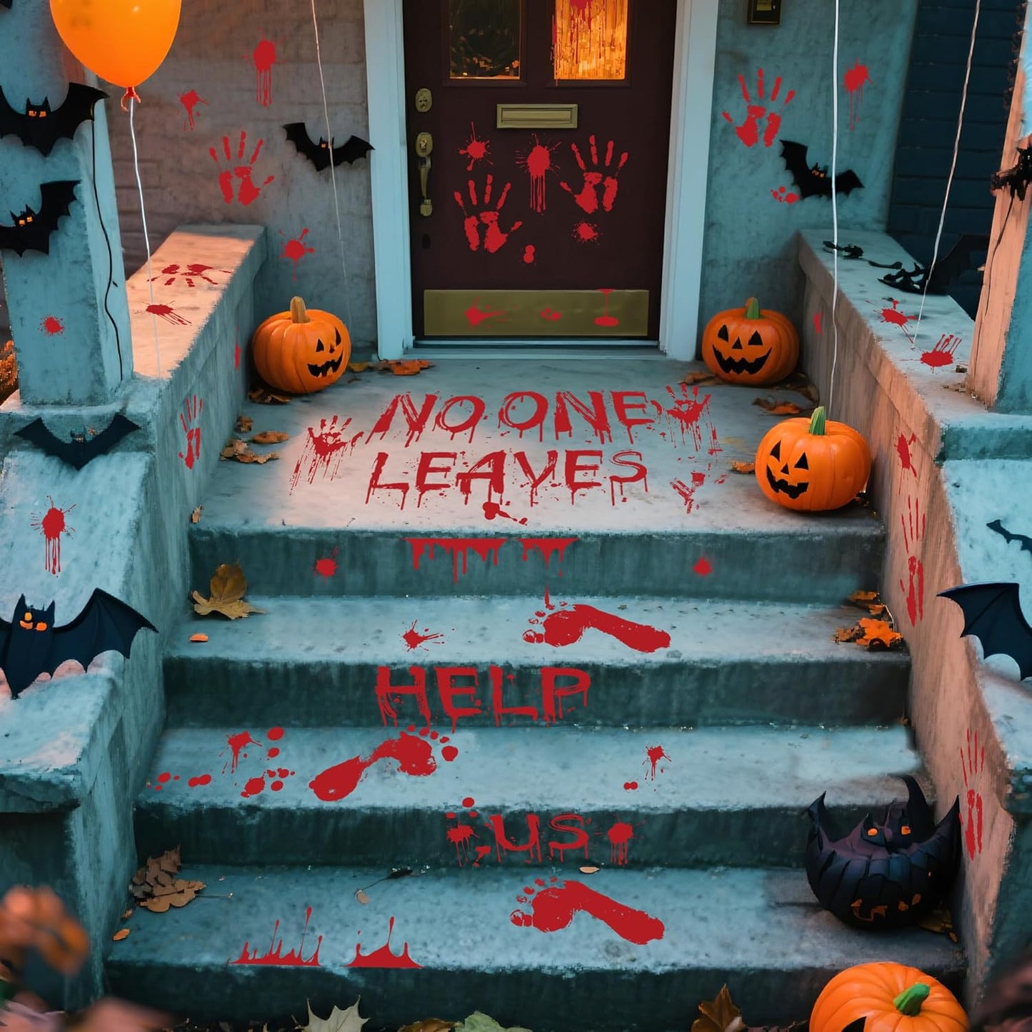 8 Sheets Halloween Bloody Handprint Footprint Floor Stickers Scary Halloween Decorations Self Adhesive Bloody Wall Decal Windows Cling Stickers for Window Floor Glass Bathroom Car Indoor Outdoor Party