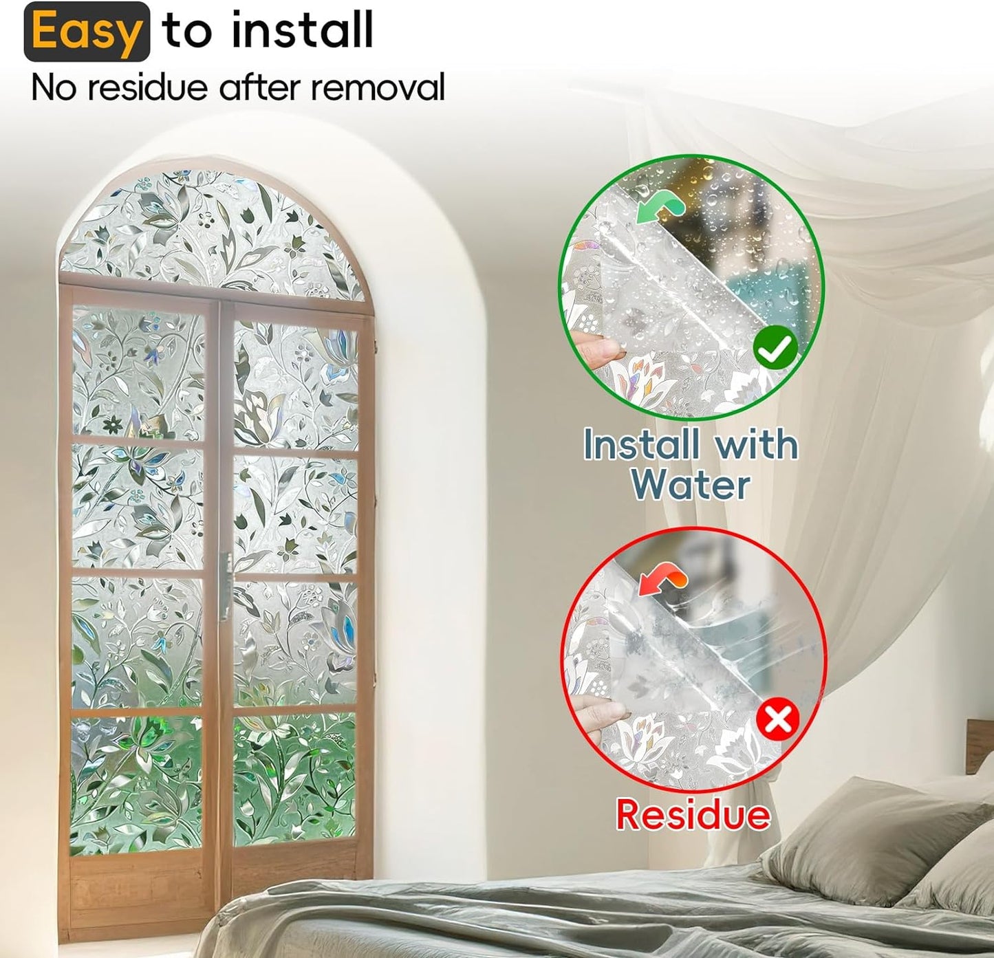 Rainbow Window Privacy Film Decorative, Stained Glass Window Tint for Home, 3D Decals Window Clings for Glass Windows, Static Cling Window Sticker, Suncatcher Window Cover,45.2" by 157.4"