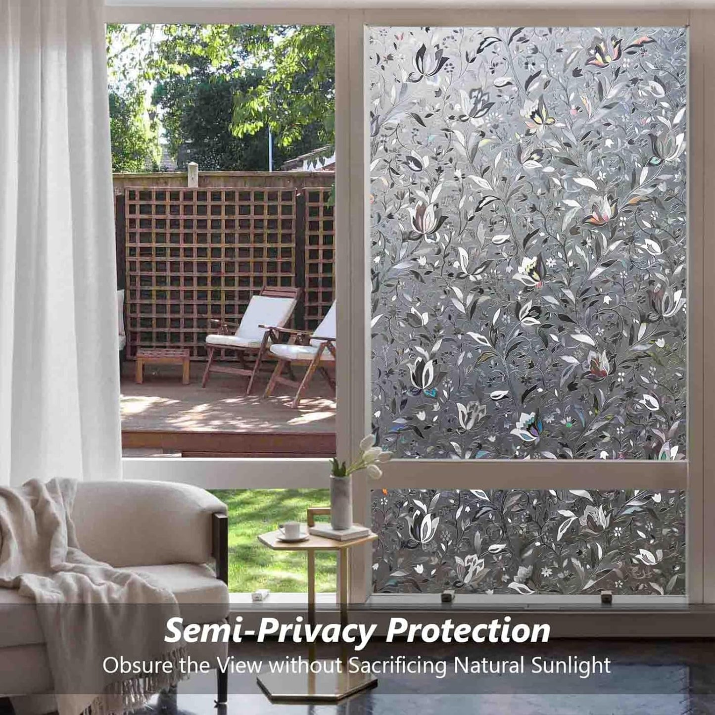 Kromapolis Window Film, Window Privacy Film Frosted, Vinyl Glass Covering, Stained Glass Decorative Film, Static Window Clings, Non-Adhesive (Grayish Black, 11.8 x 157.4 inch)