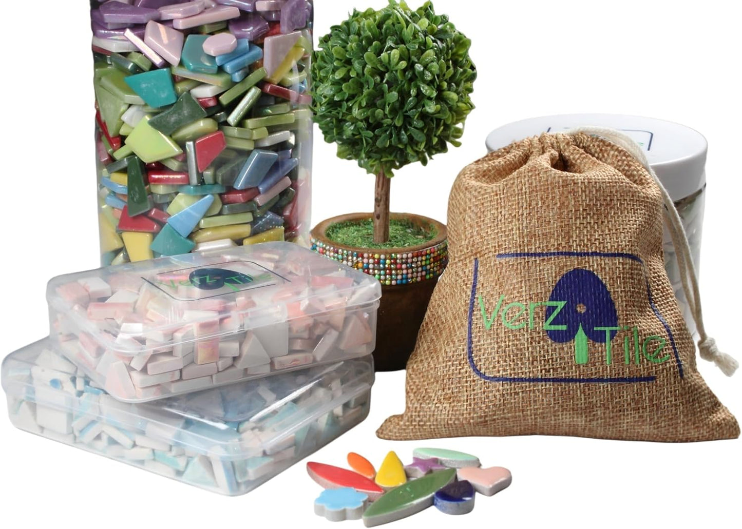 VerzTile Mosaic Tiles for Crafts - Petal Shaped Ceramic Tile Craft Hobbies & Art Projects 39 Color Options Endless Creativity DIY Design (Light Green Mix)